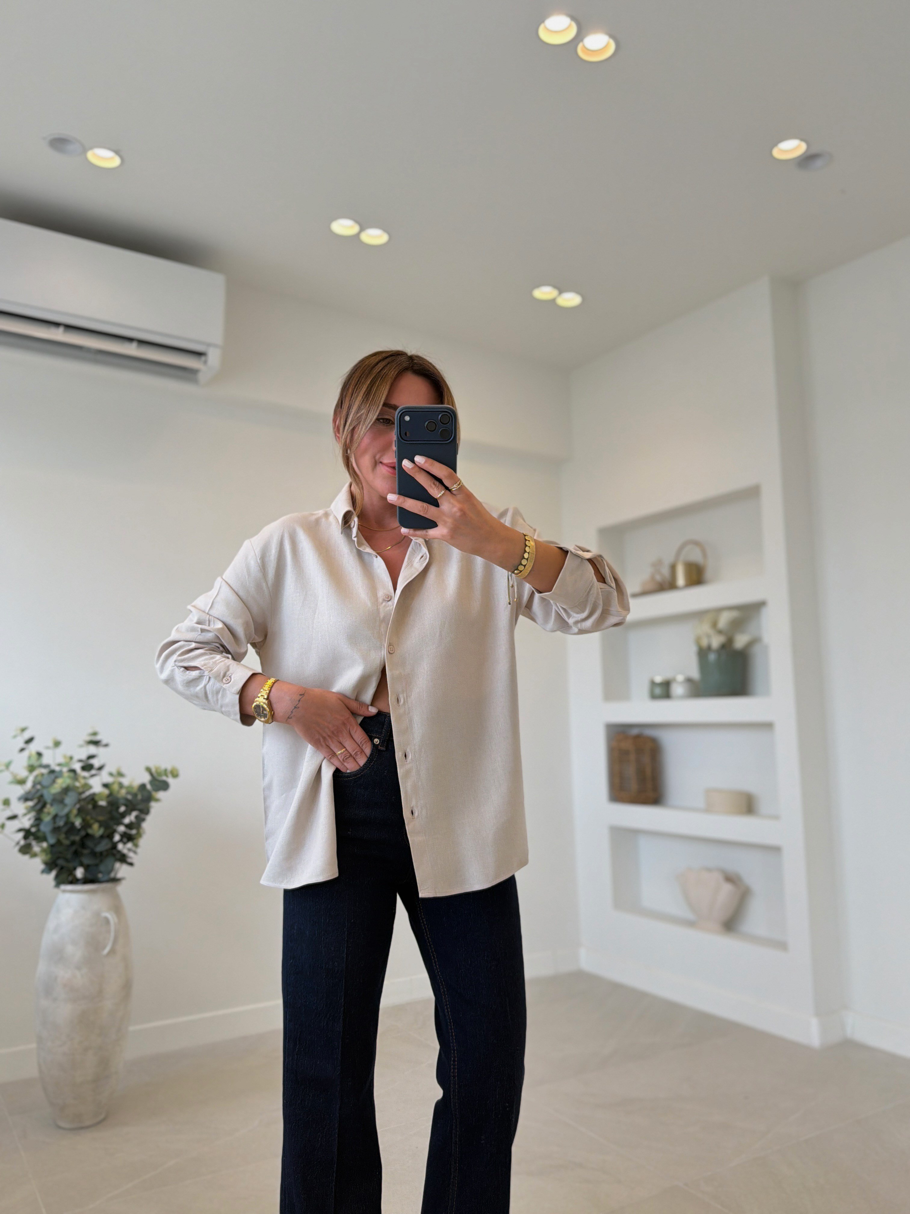 4401 MD Taş Keten Gömlek