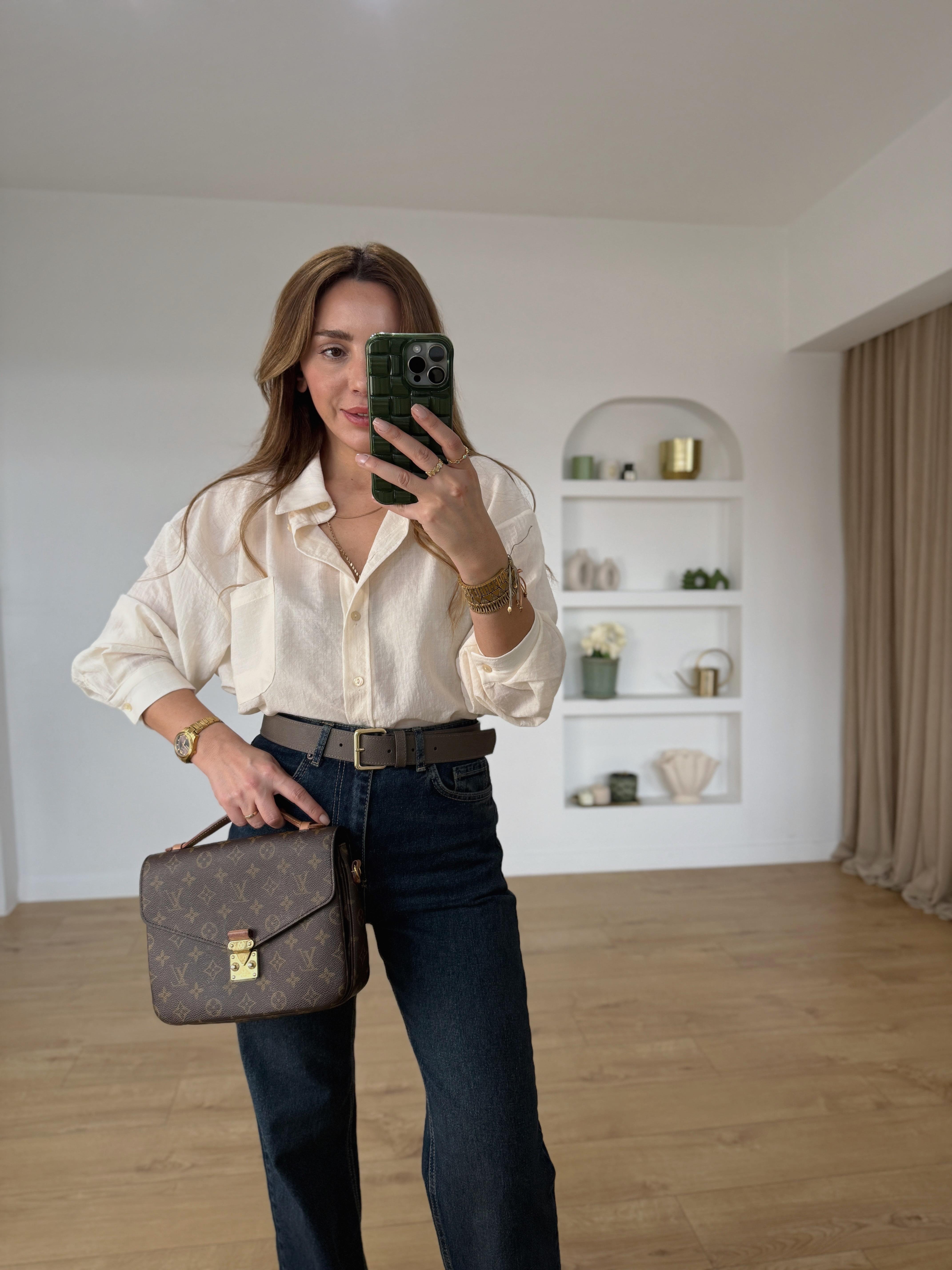 4846 Ekru Oversize Cepli Gömlek