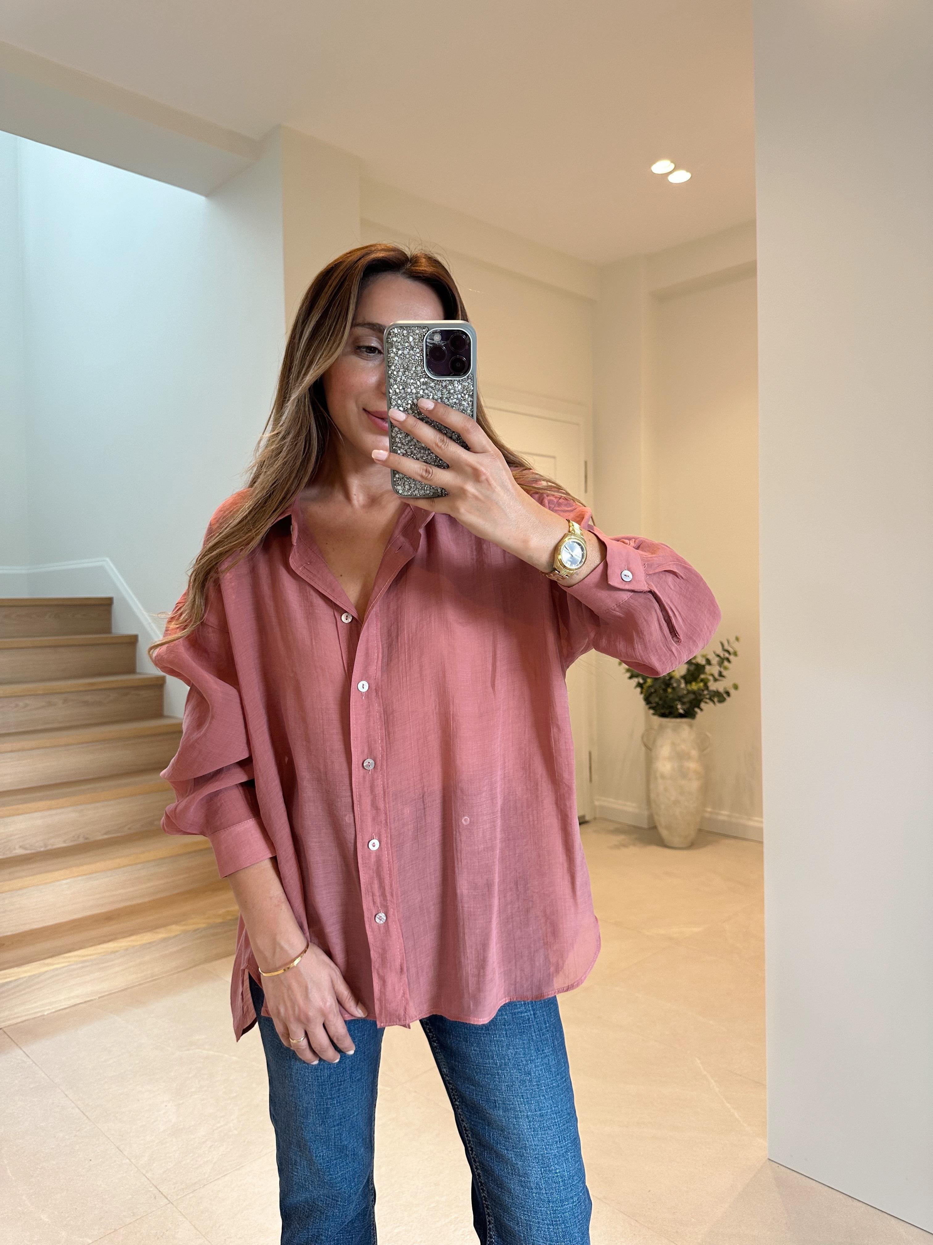 4924 Kiremit Oversize İpeksi Gömlek