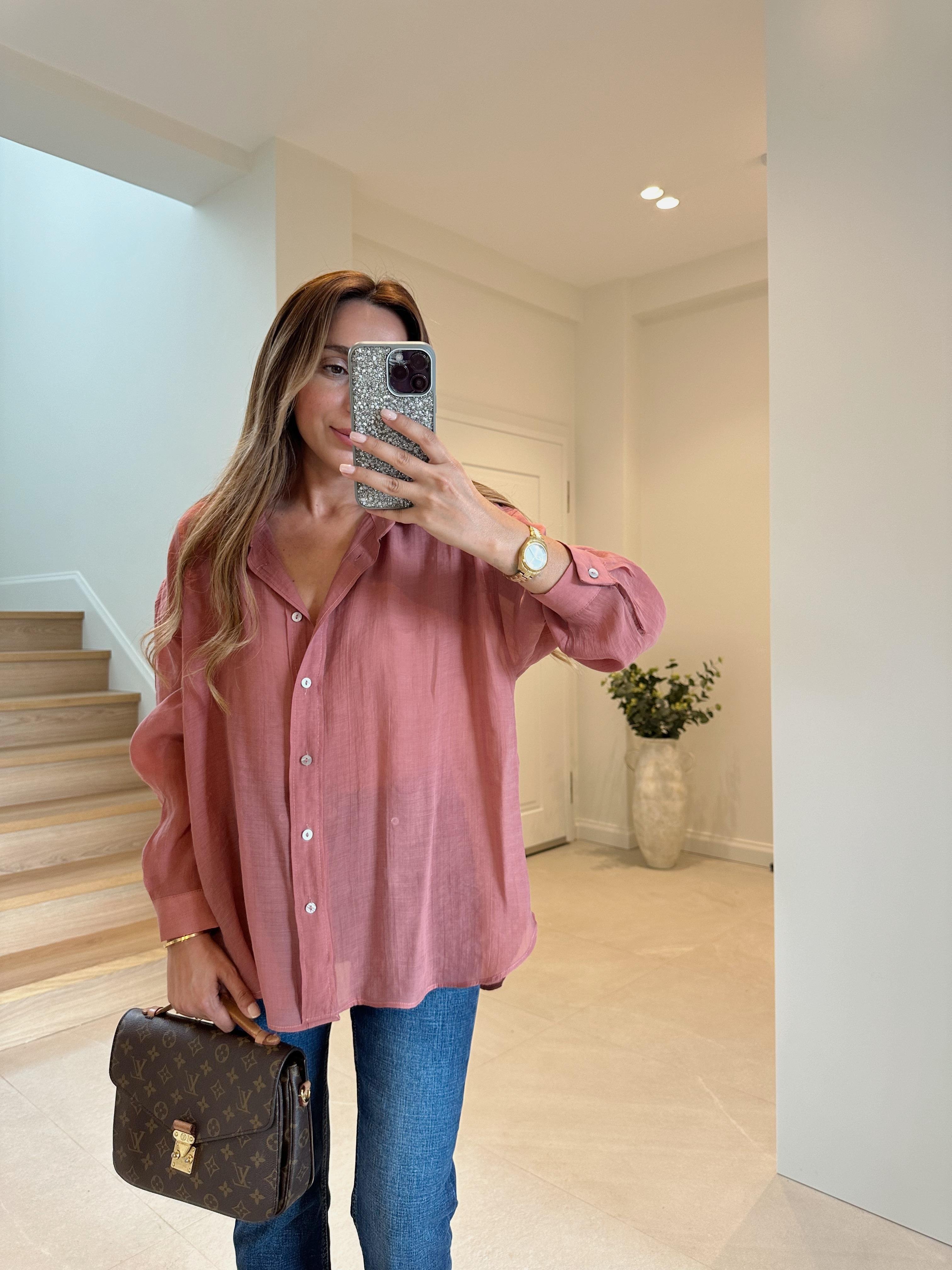 4924 Kiremit Oversize İpeksi Gömlek
