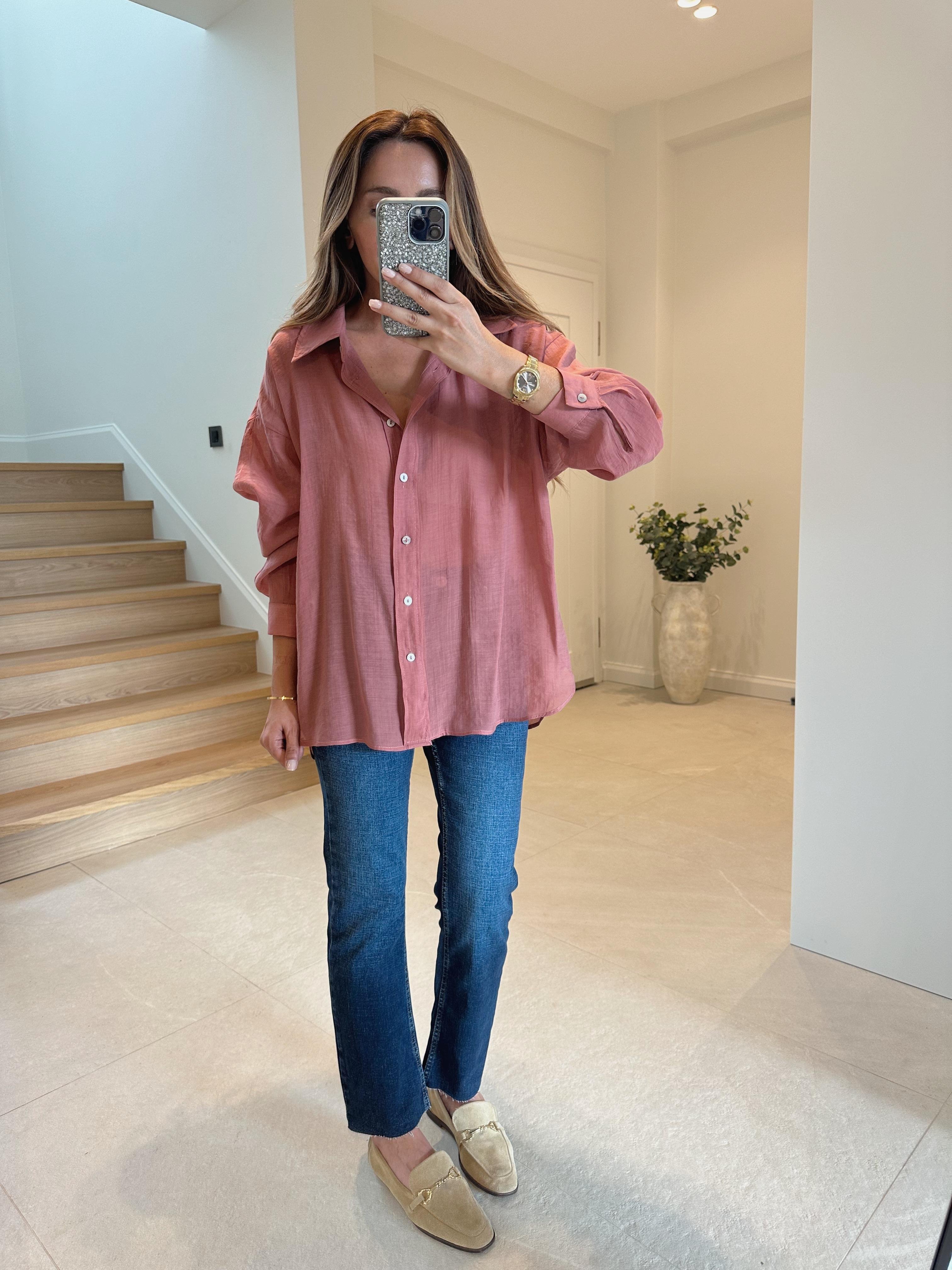 4924 Kiremit Oversize İpeksi Gömlek