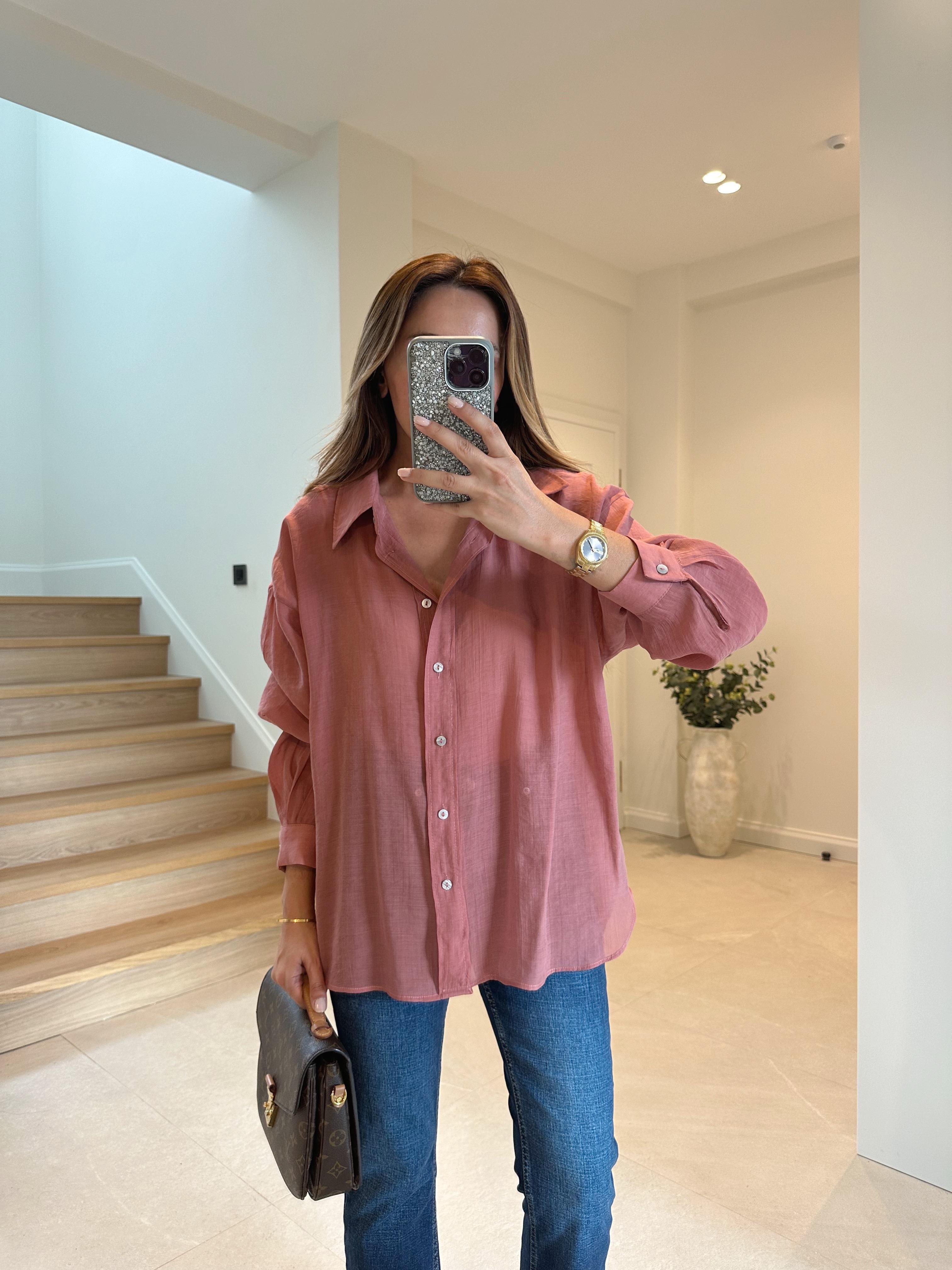 4924 Kiremit Oversize İpeksi Gömlek