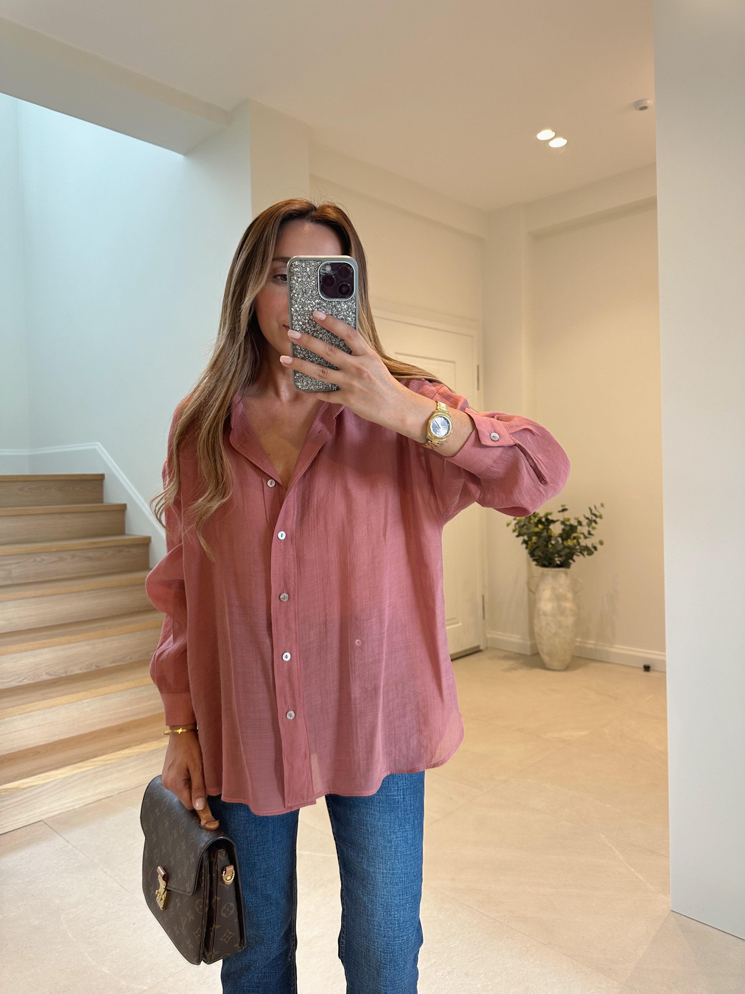 4924 Kiremit Oversize İpeksi Gömlek