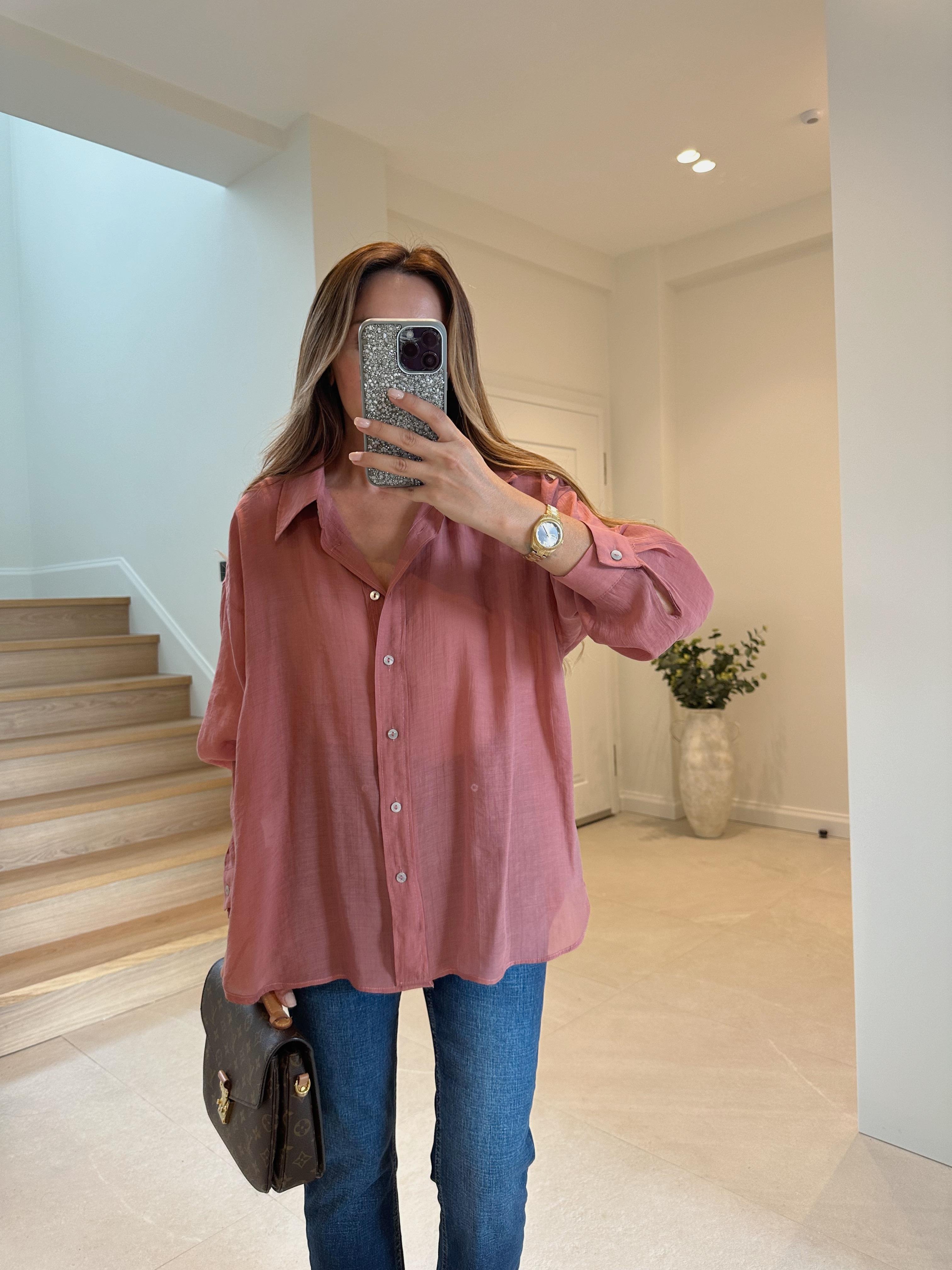 4924 Kiremit Oversize İpeksi Gömlek