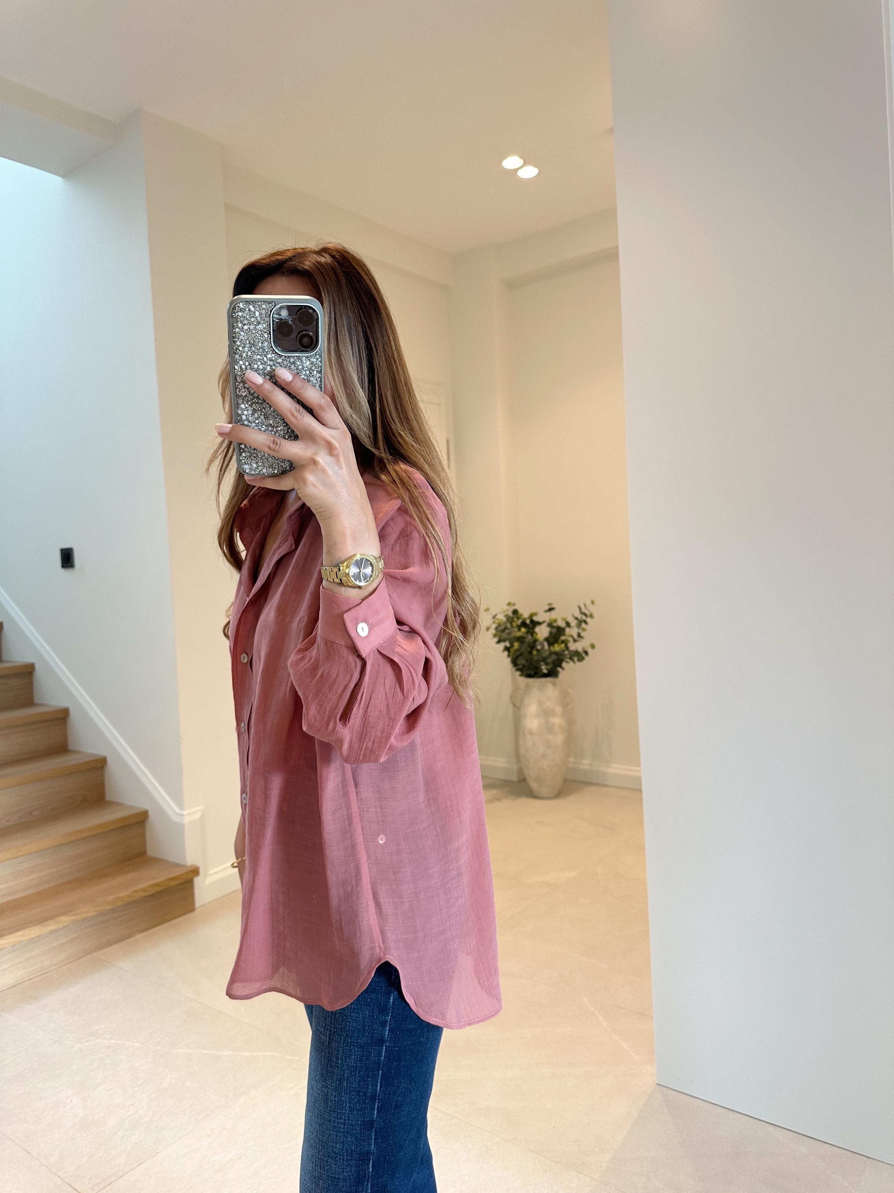 4924 Kiremit Oversize İpeksi Gömlek
