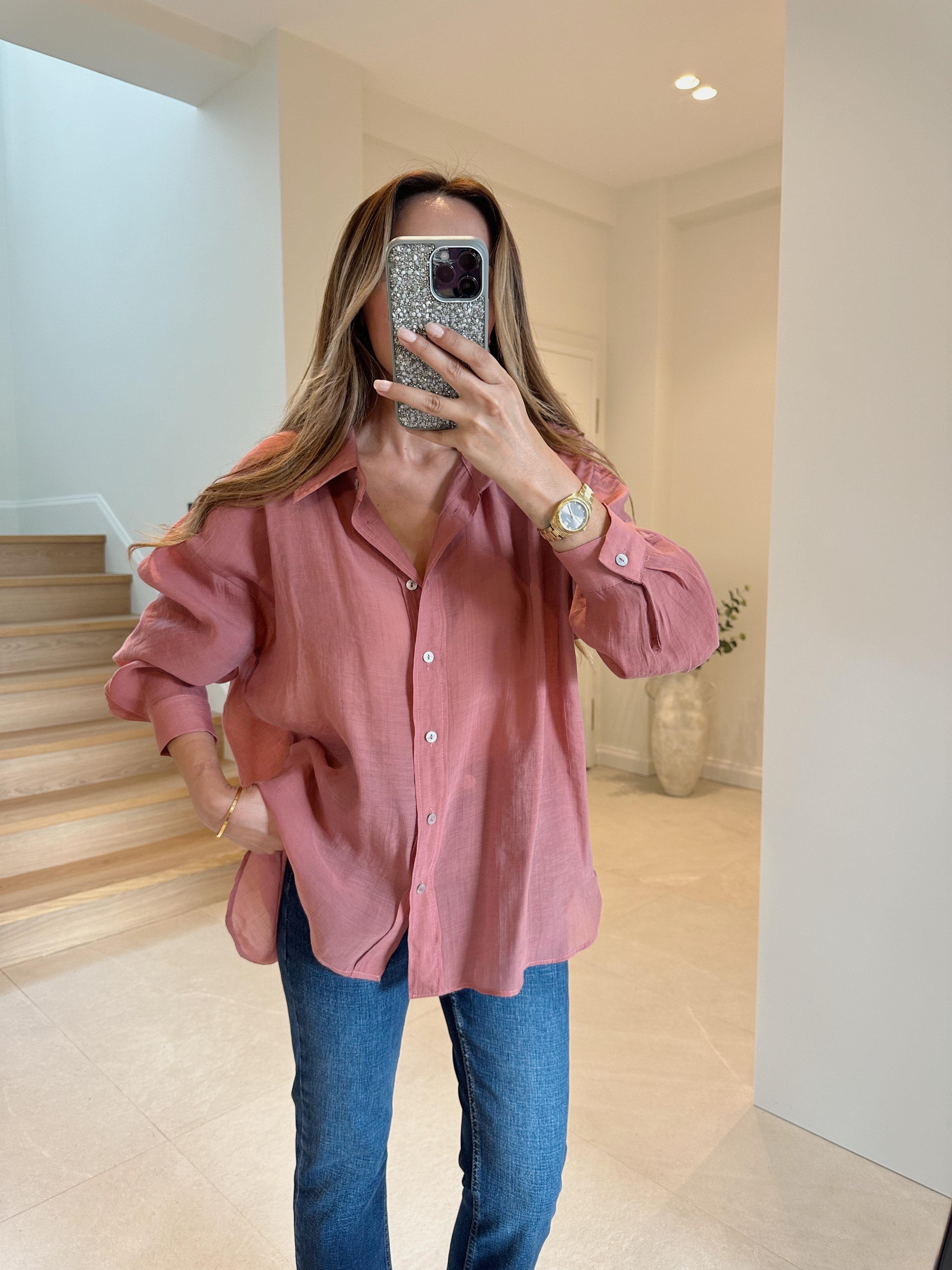 4924 Kiremit Oversize İpeksi Gömlek