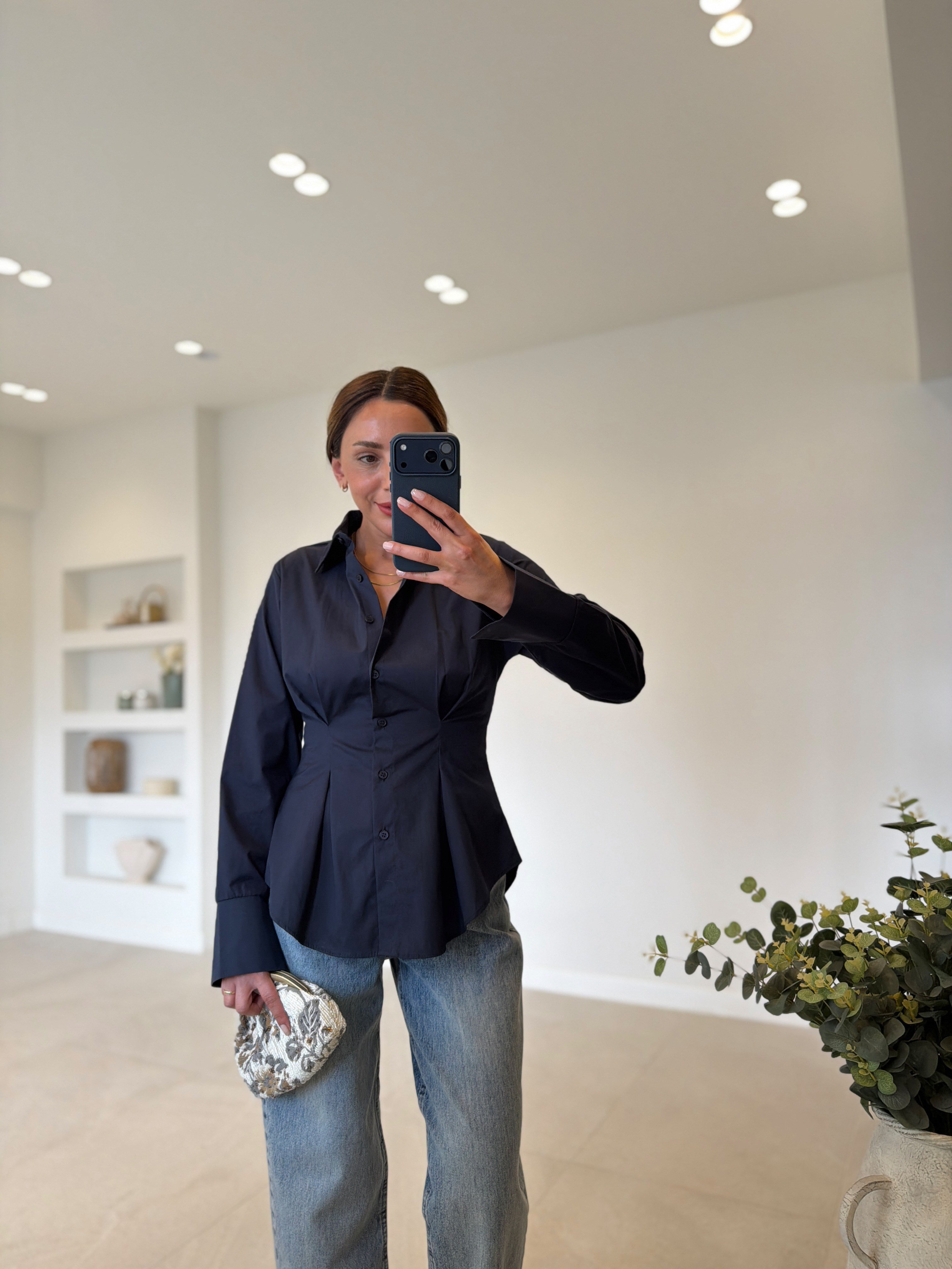 4965 Lacivert Pileli Gömlek