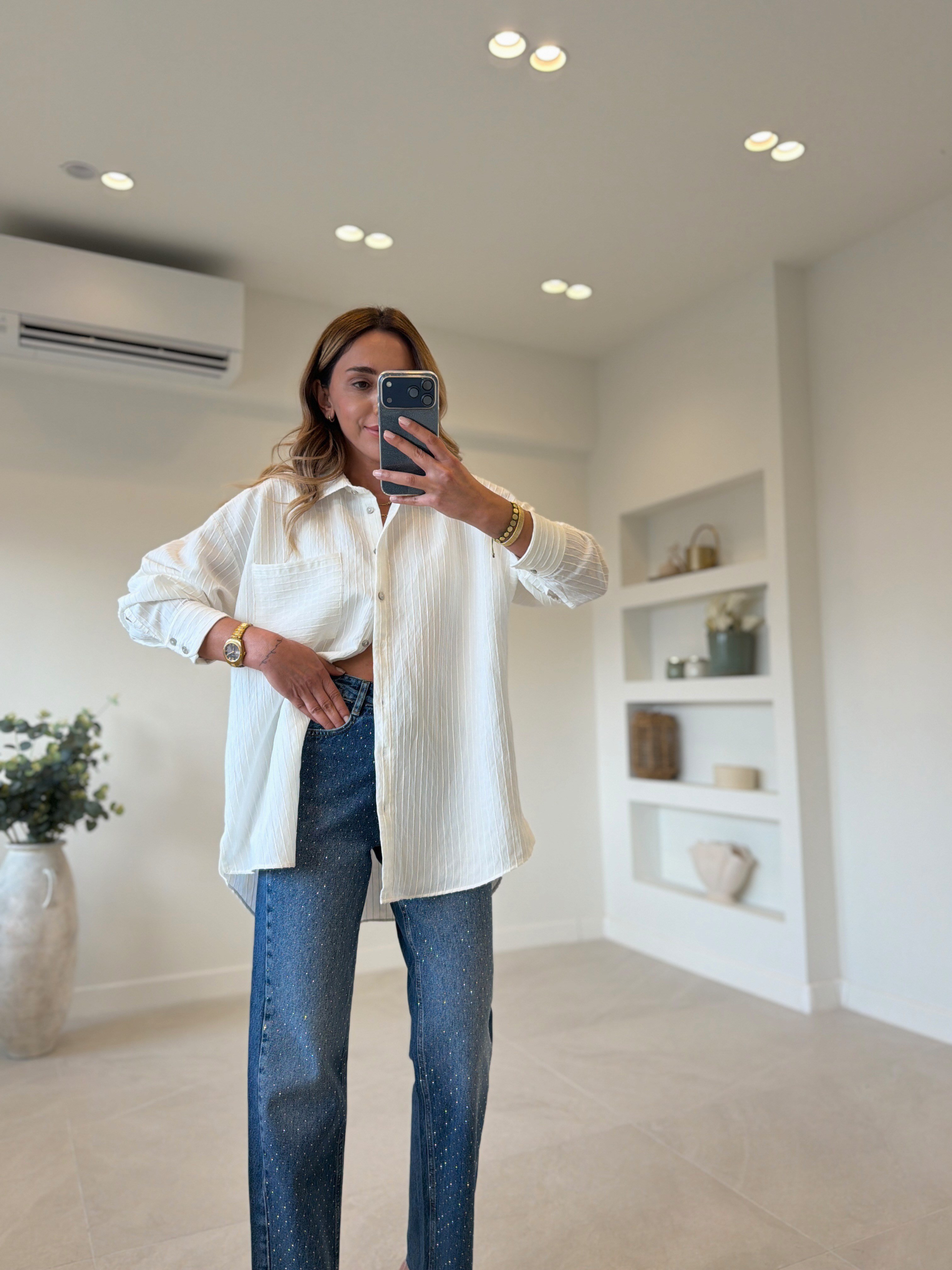 5000 Beyaz Oversize Gömlek