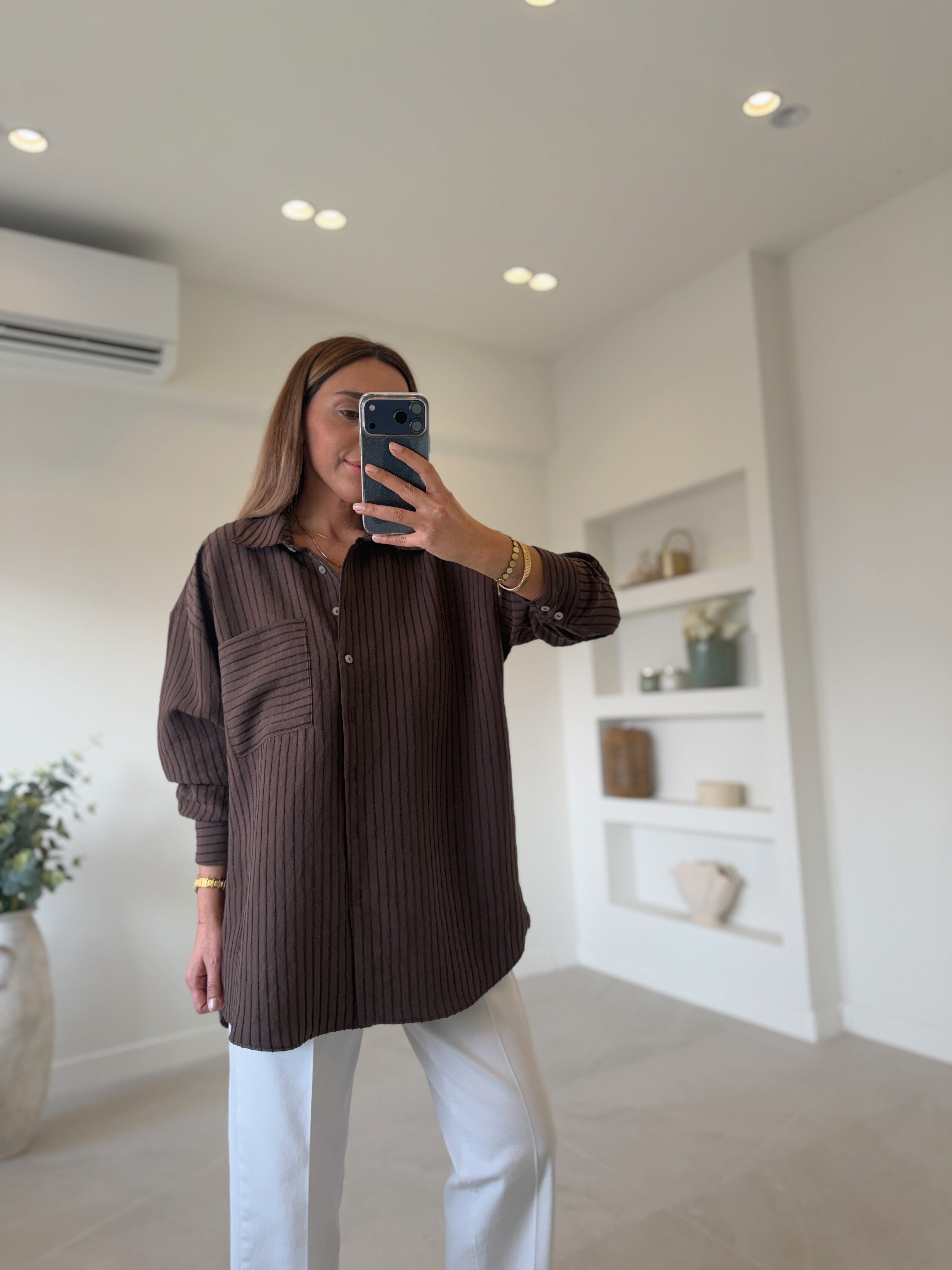 5000 Kahve Oversize Gömlek