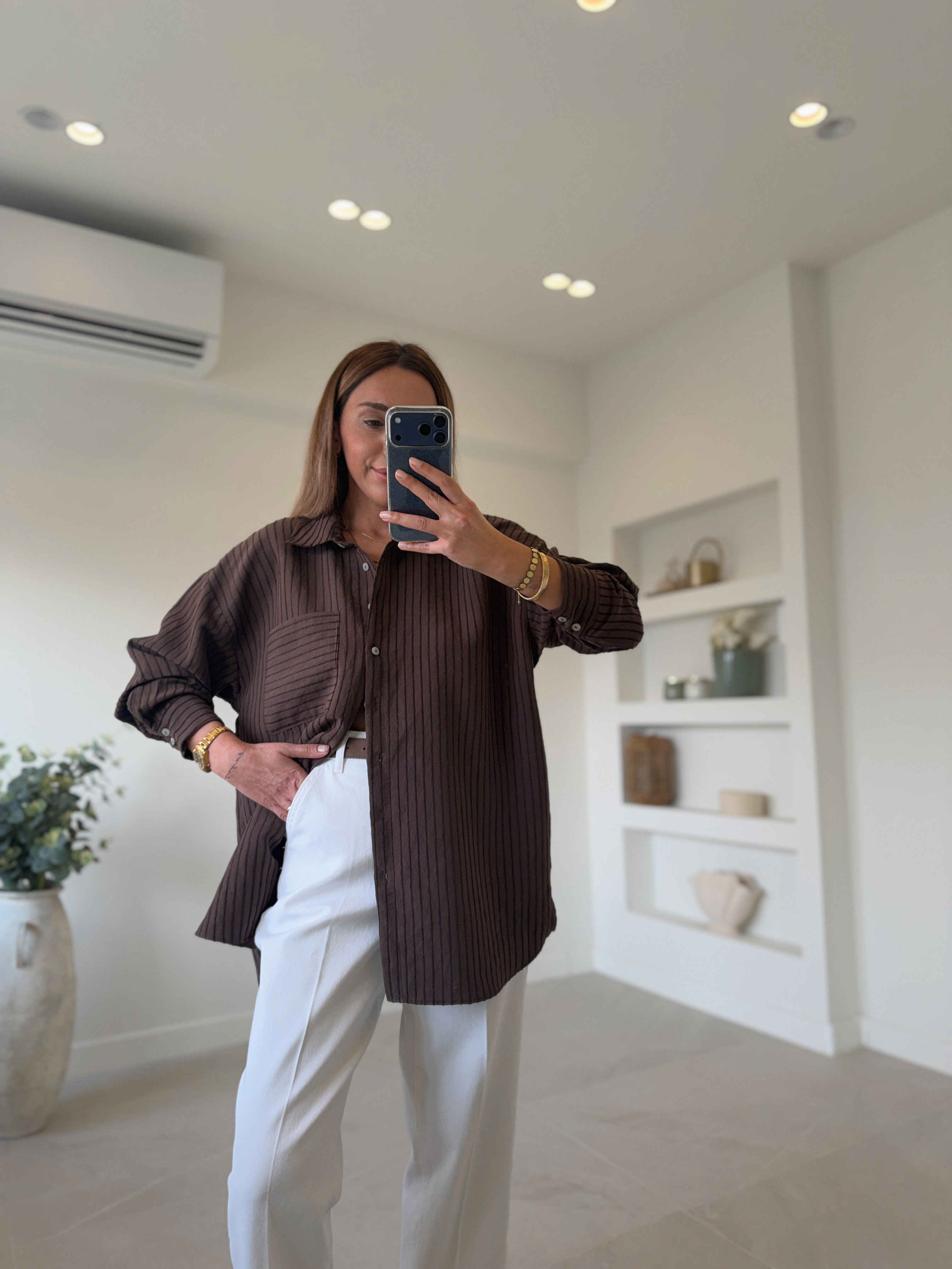 5000 Kahve Oversize Gömlek