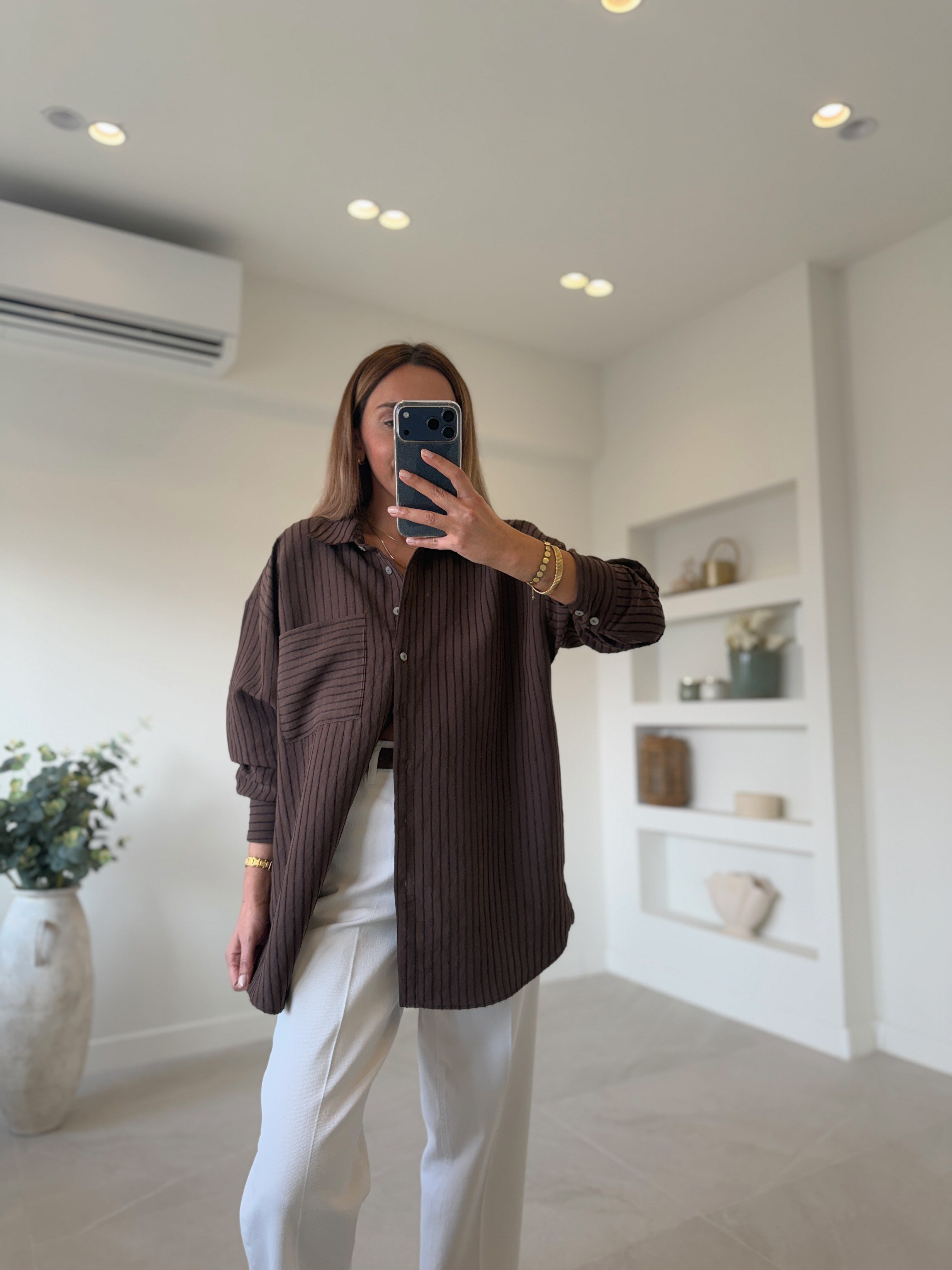 5000 Kahve Oversize Gömlek