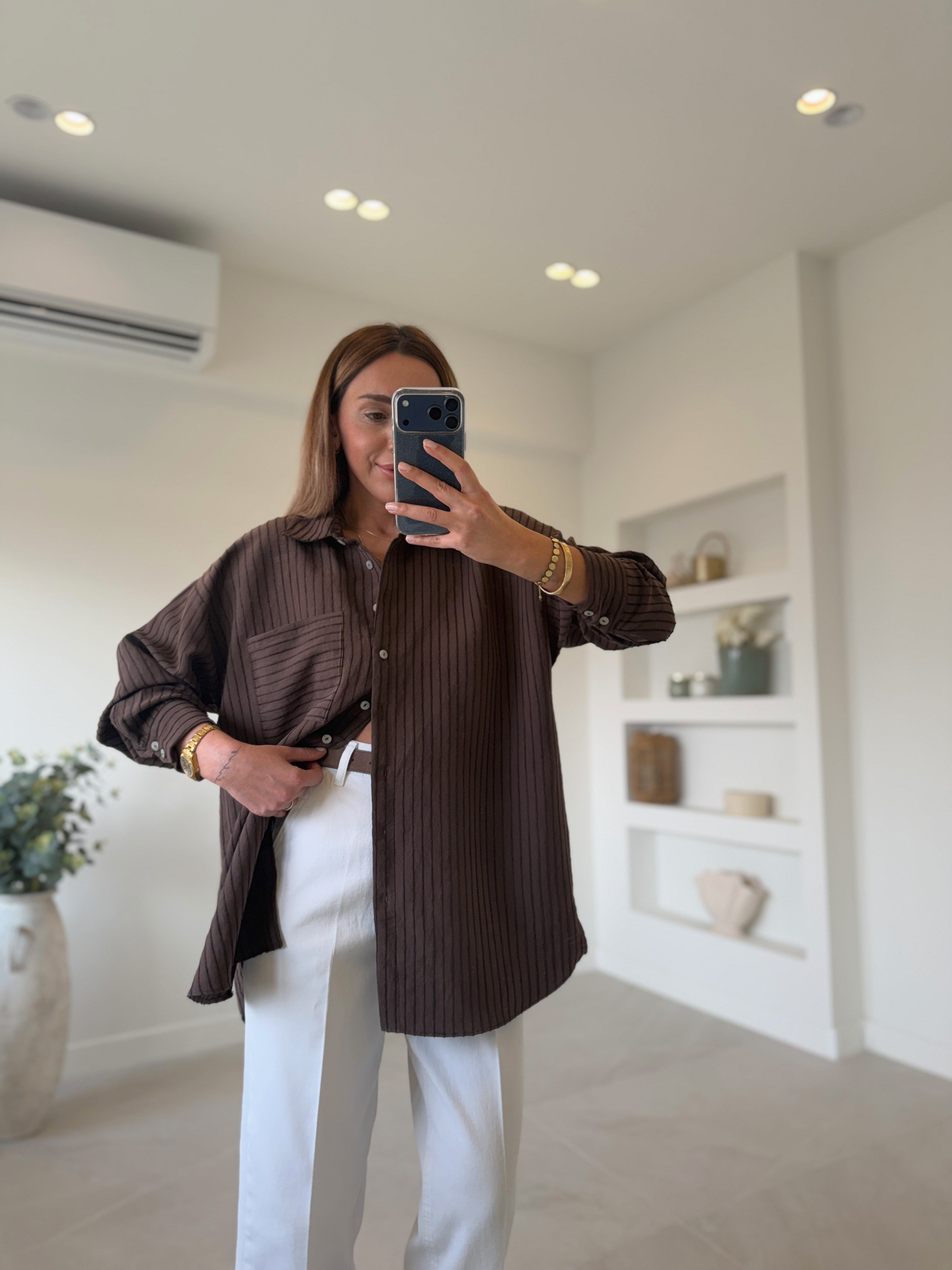 5000 Kahve Oversize Gömlek