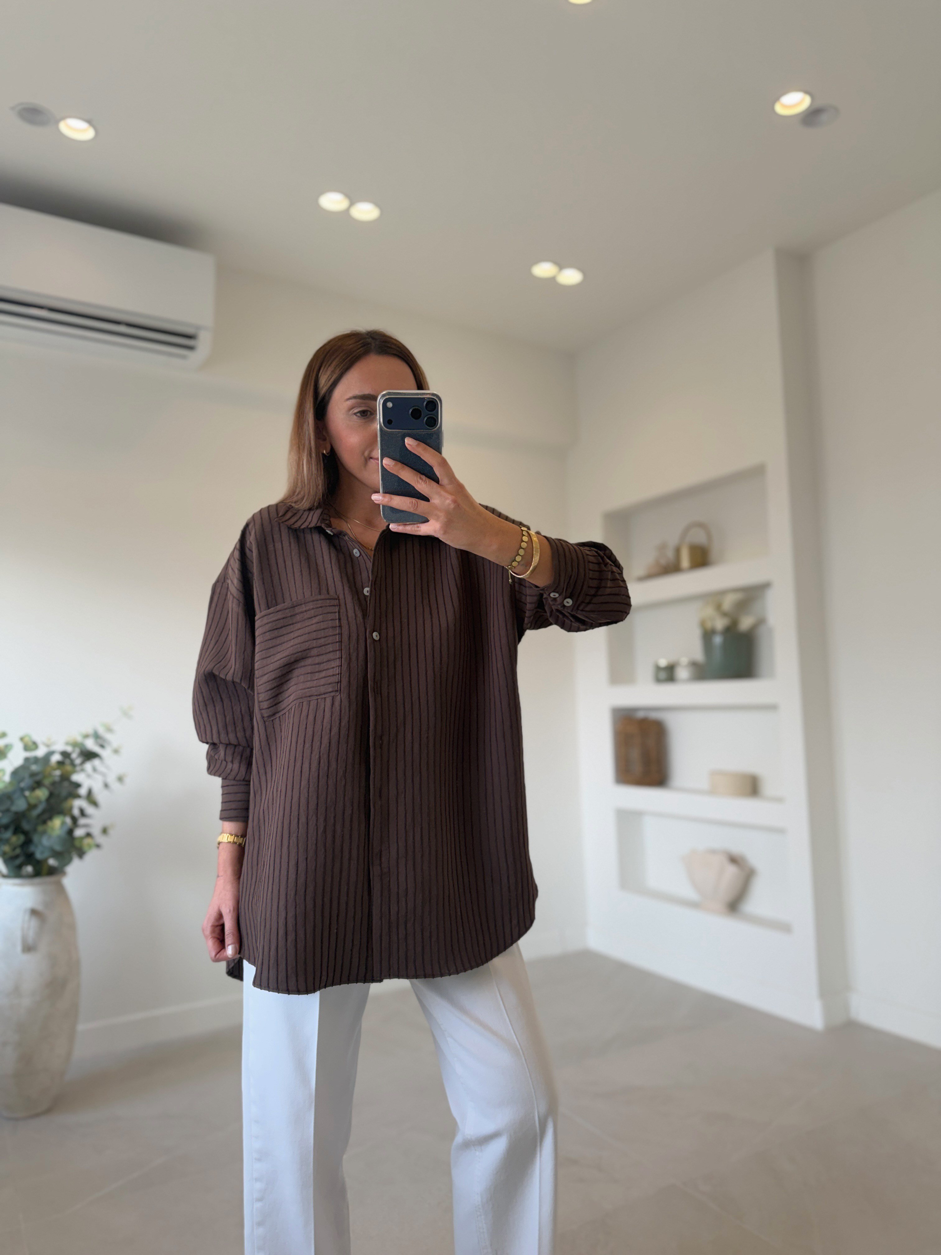5000 Kahve Oversize Gömlek