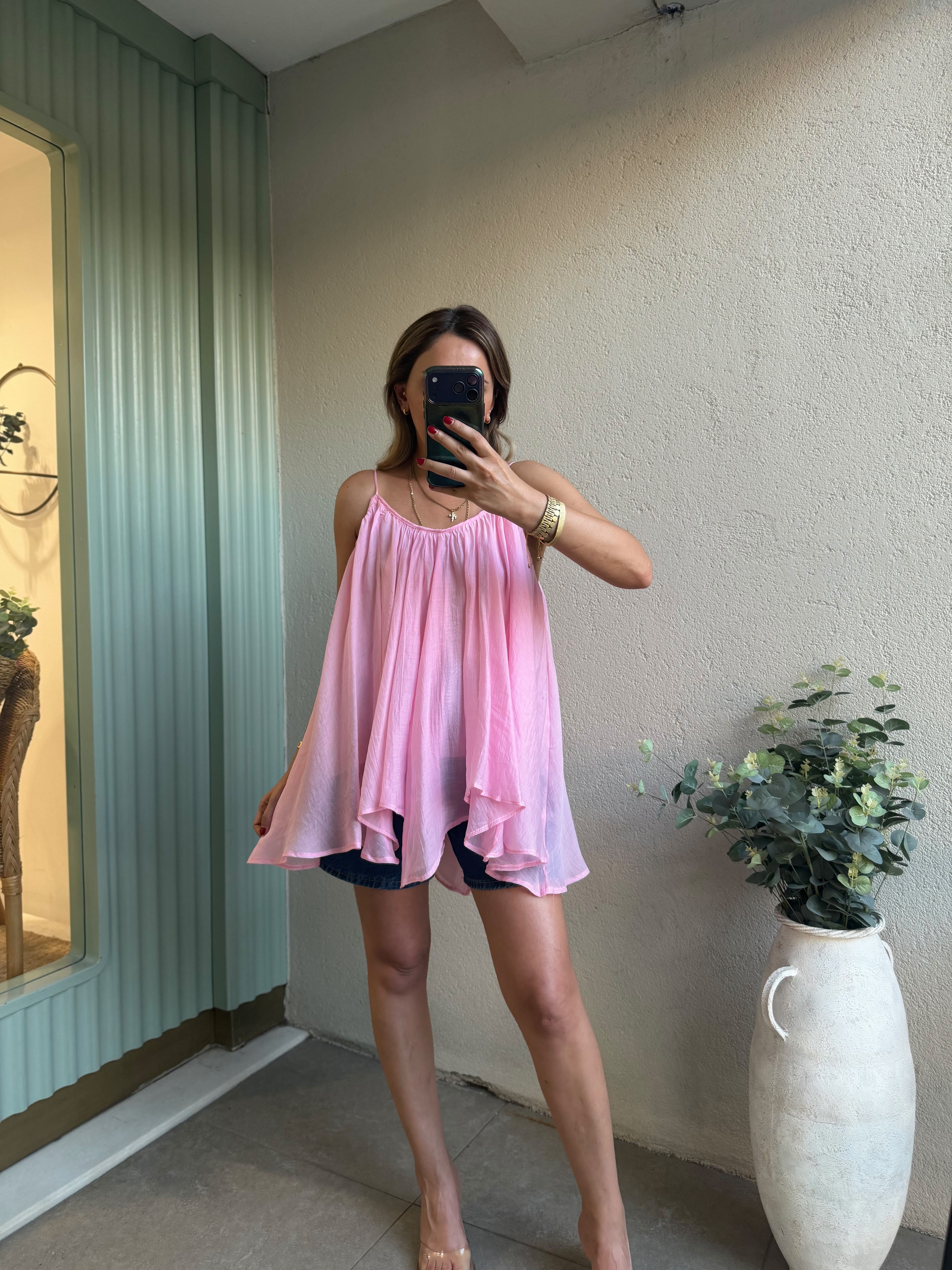 5090 Pembe Askılı Bluz