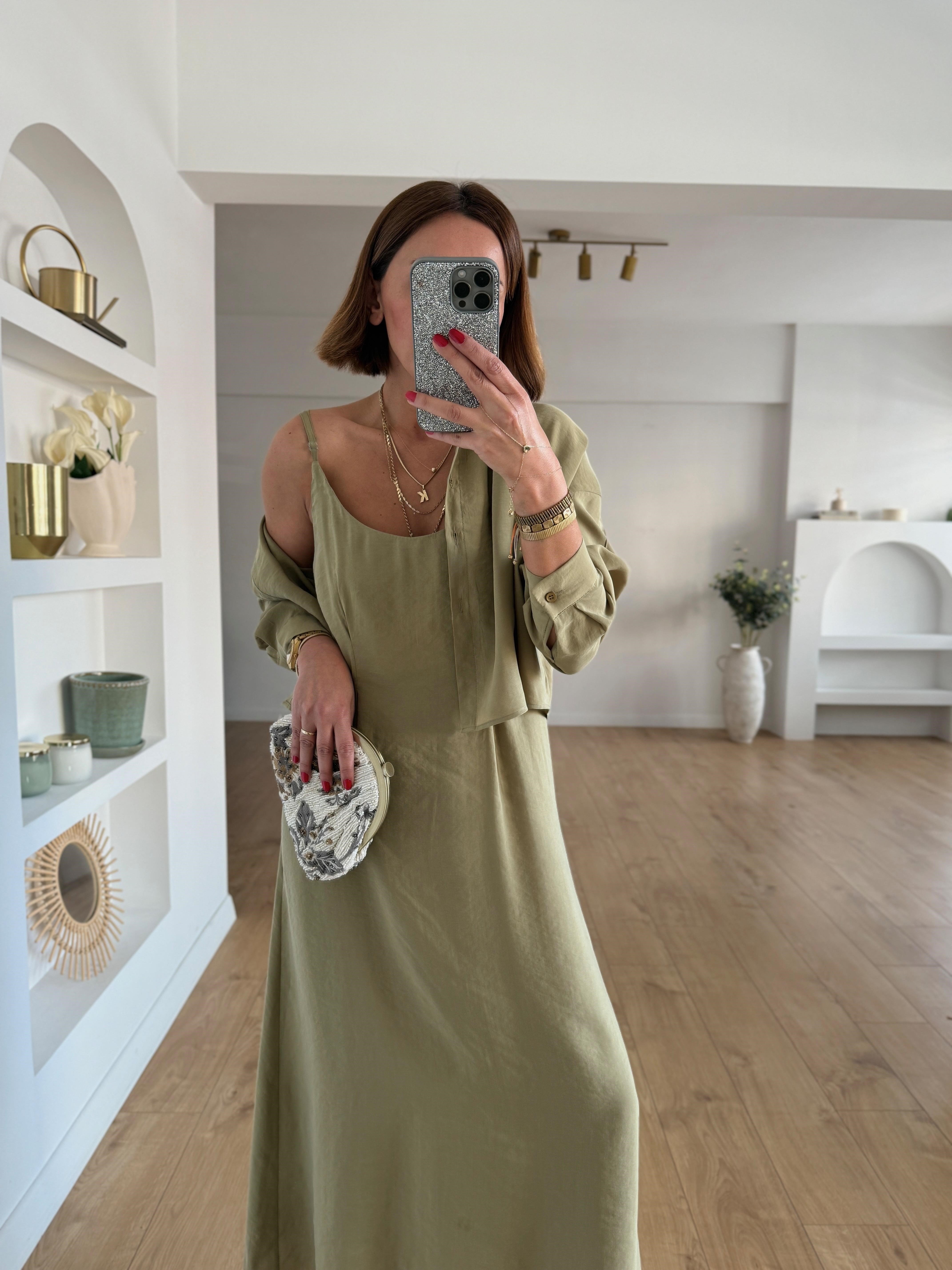 51153 Haki Gömlek Elbise Takım