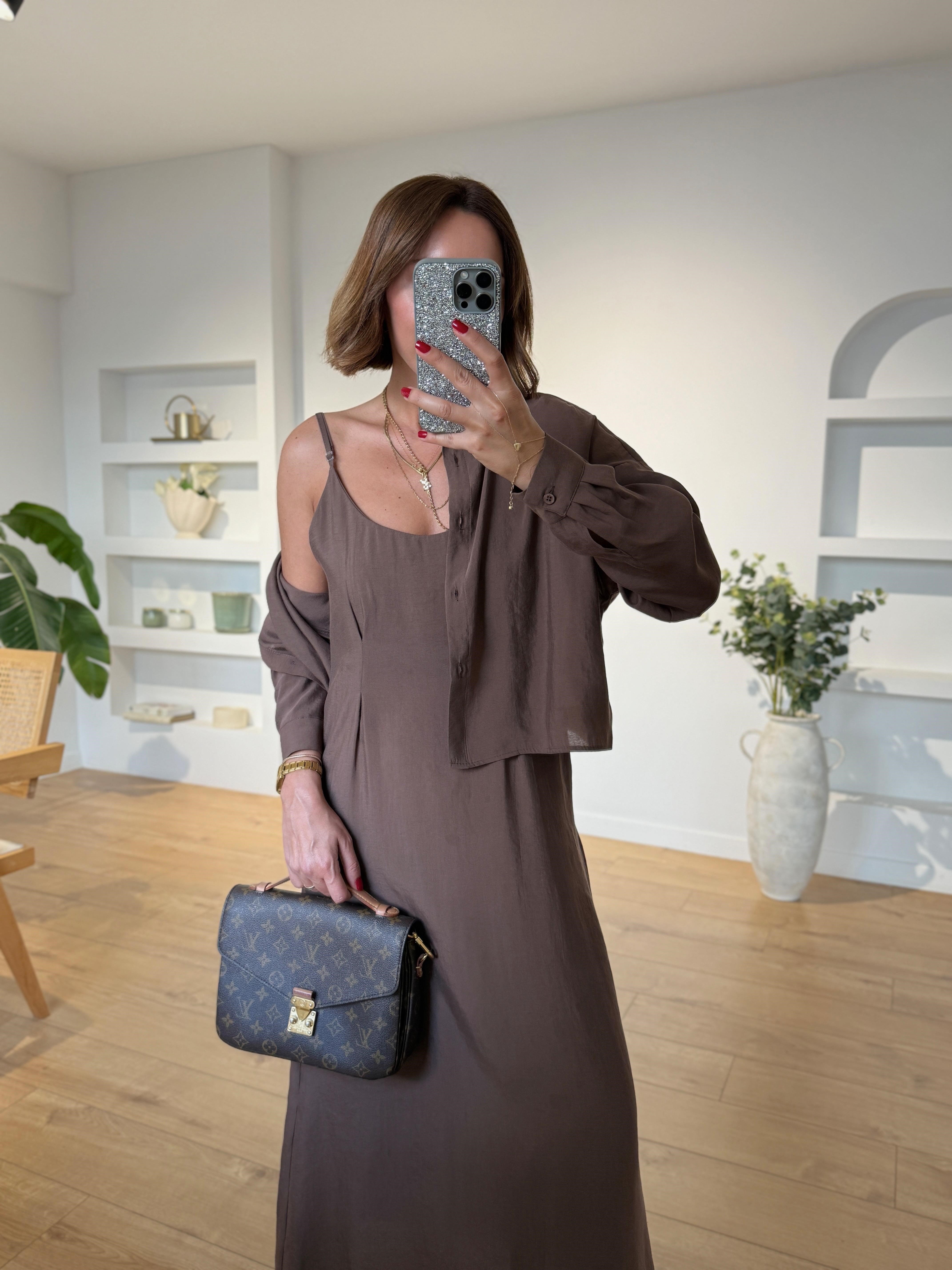 51153 Kahve Gömlek Elbise Takım