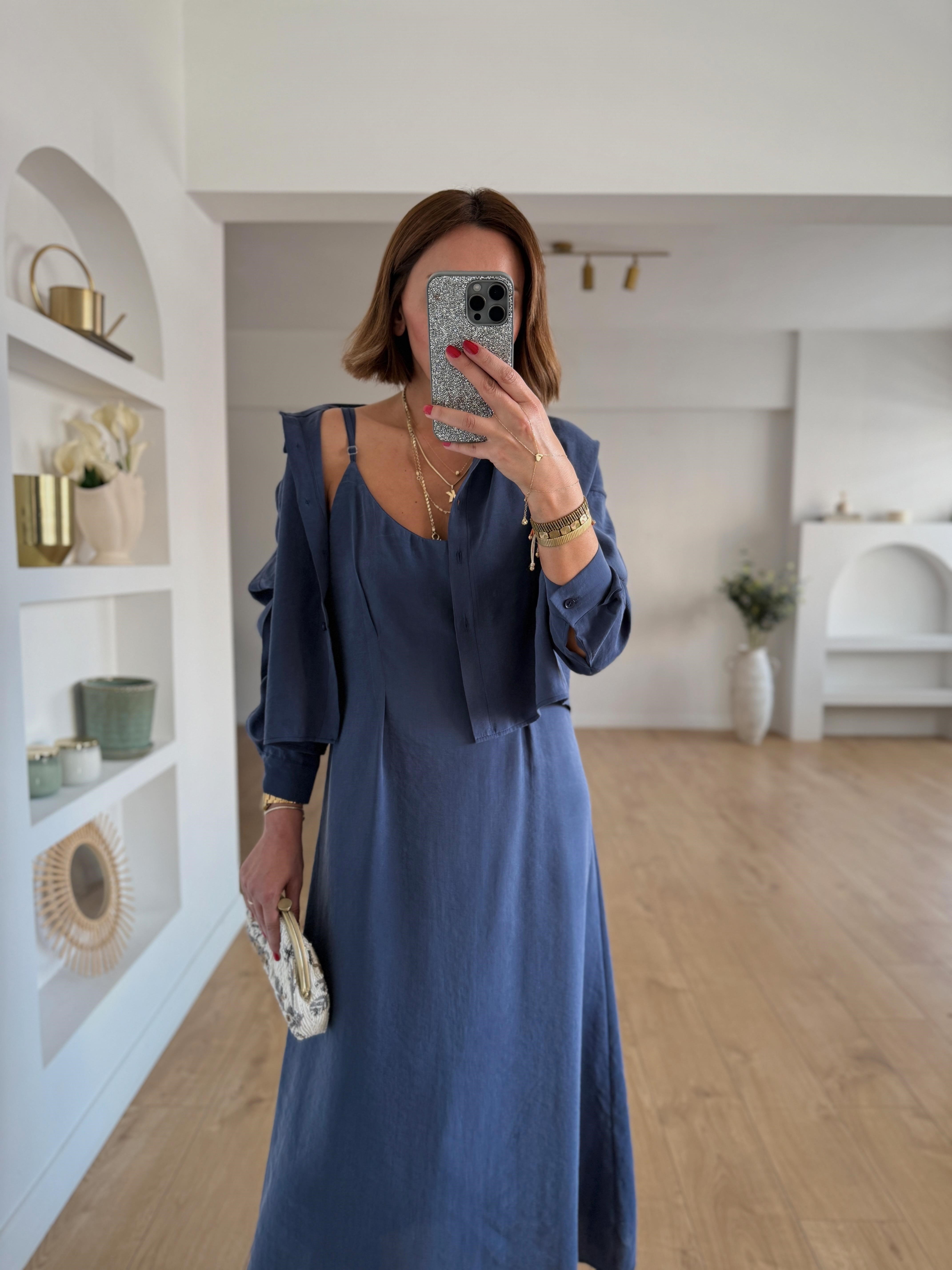 51153 Lacivert Gömlek Elbise Takım