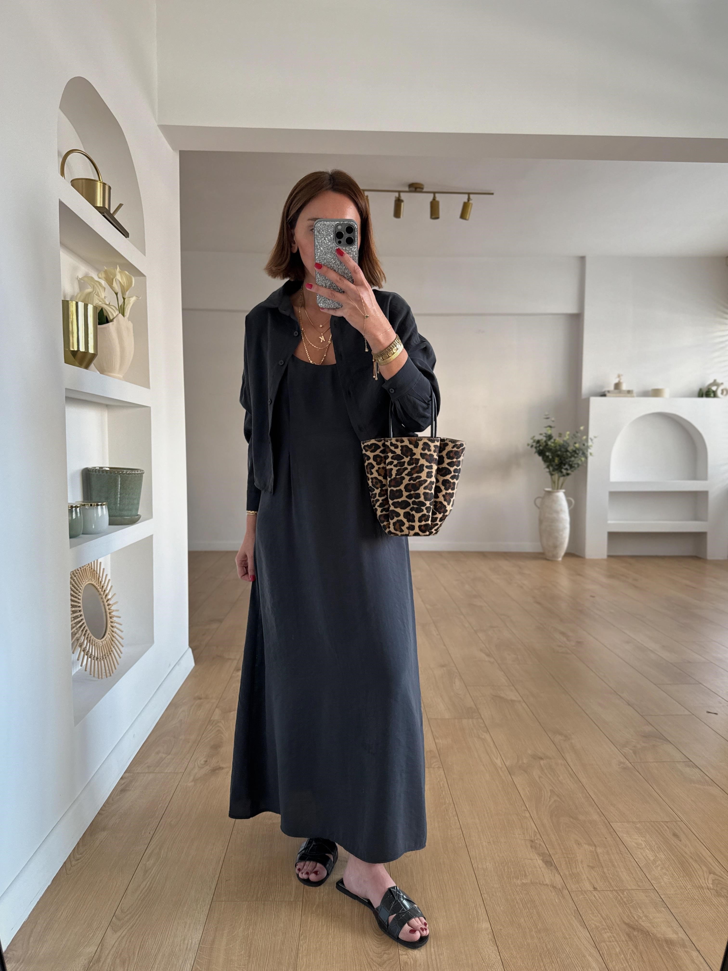 51153 Siyah Gömlek Elbise Takım