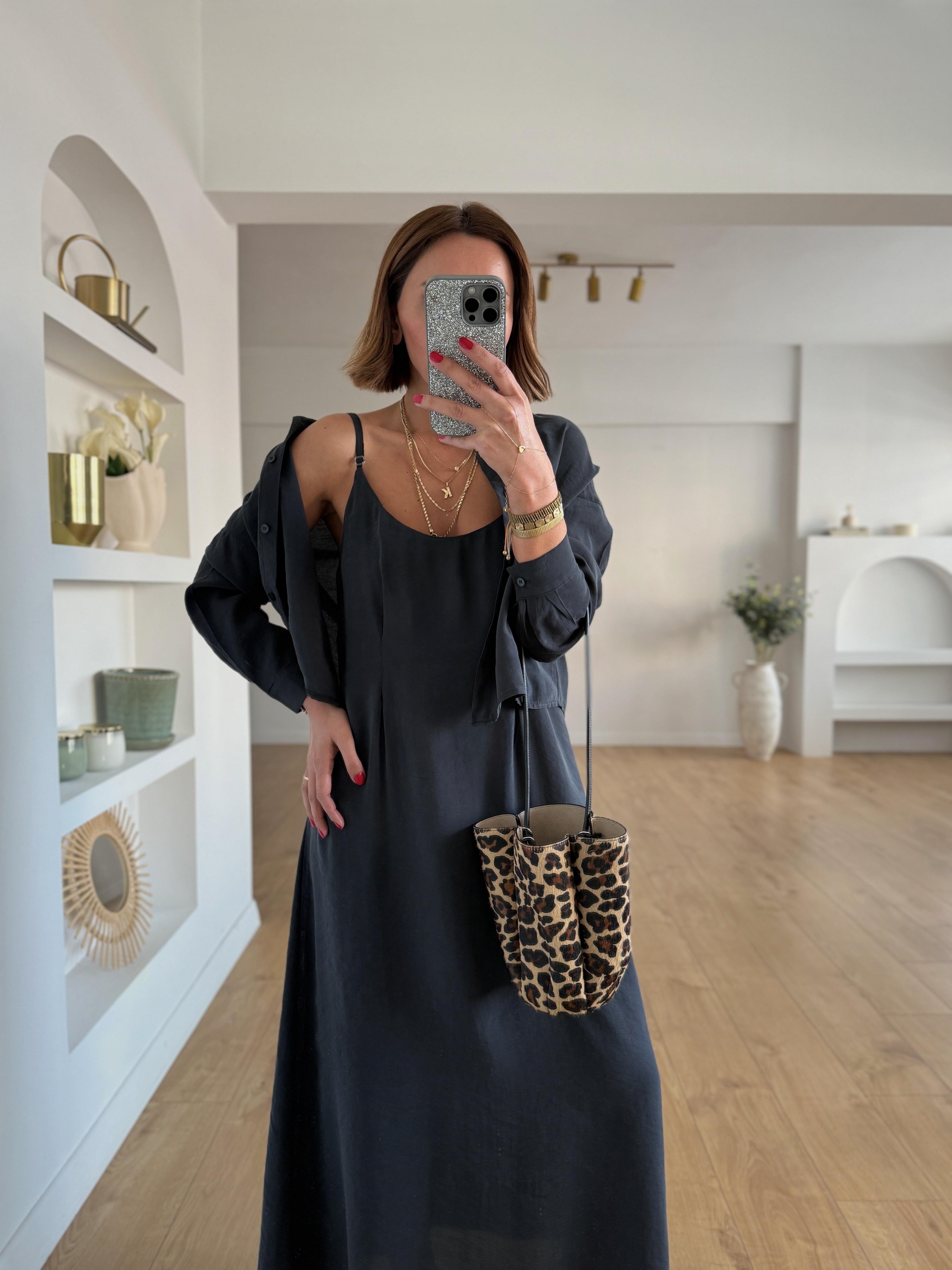 51153 Siyah Gömlek Elbise Takım