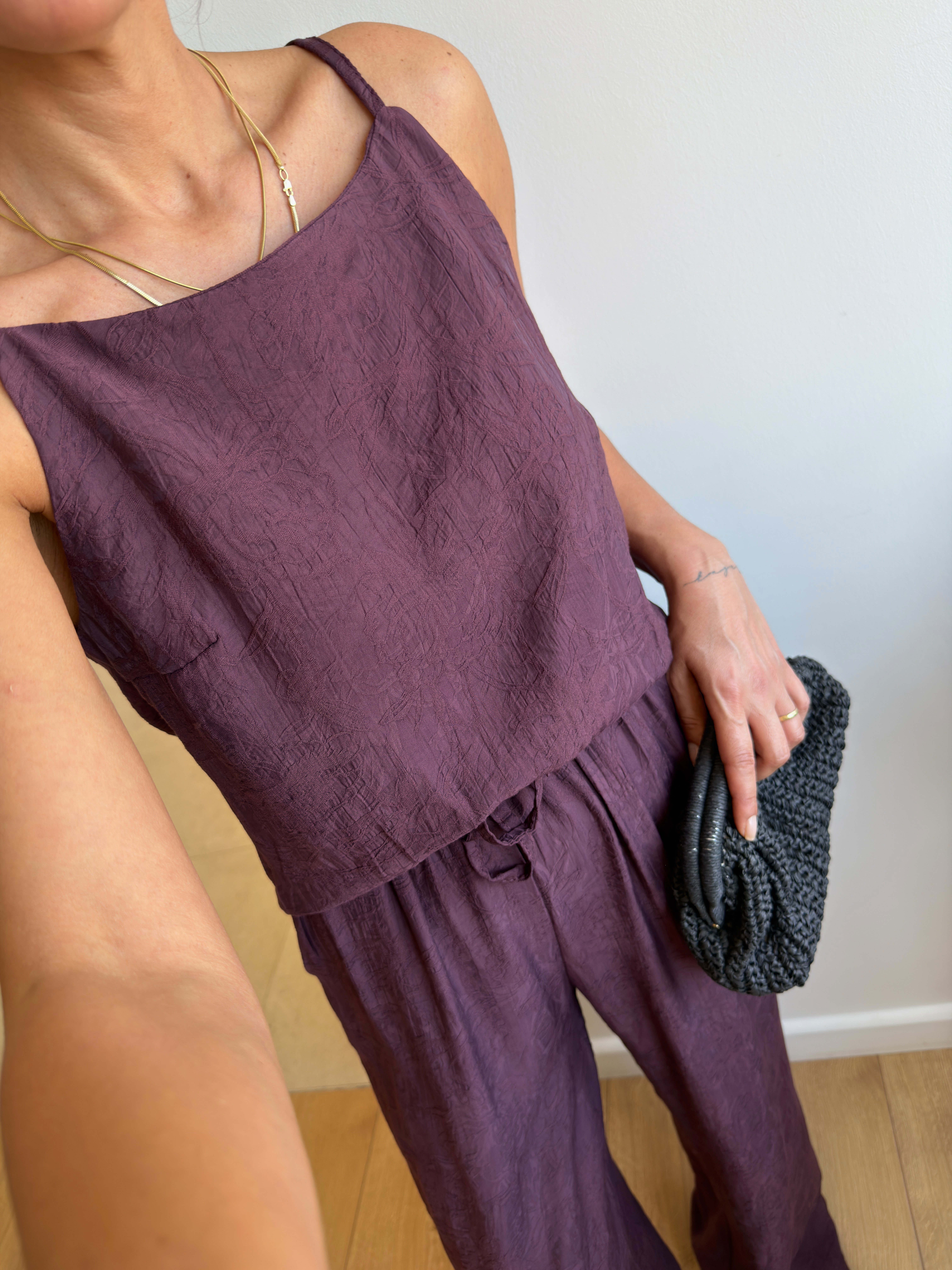 7341 Bordo Jakarlı Bluz Pantolon Takım