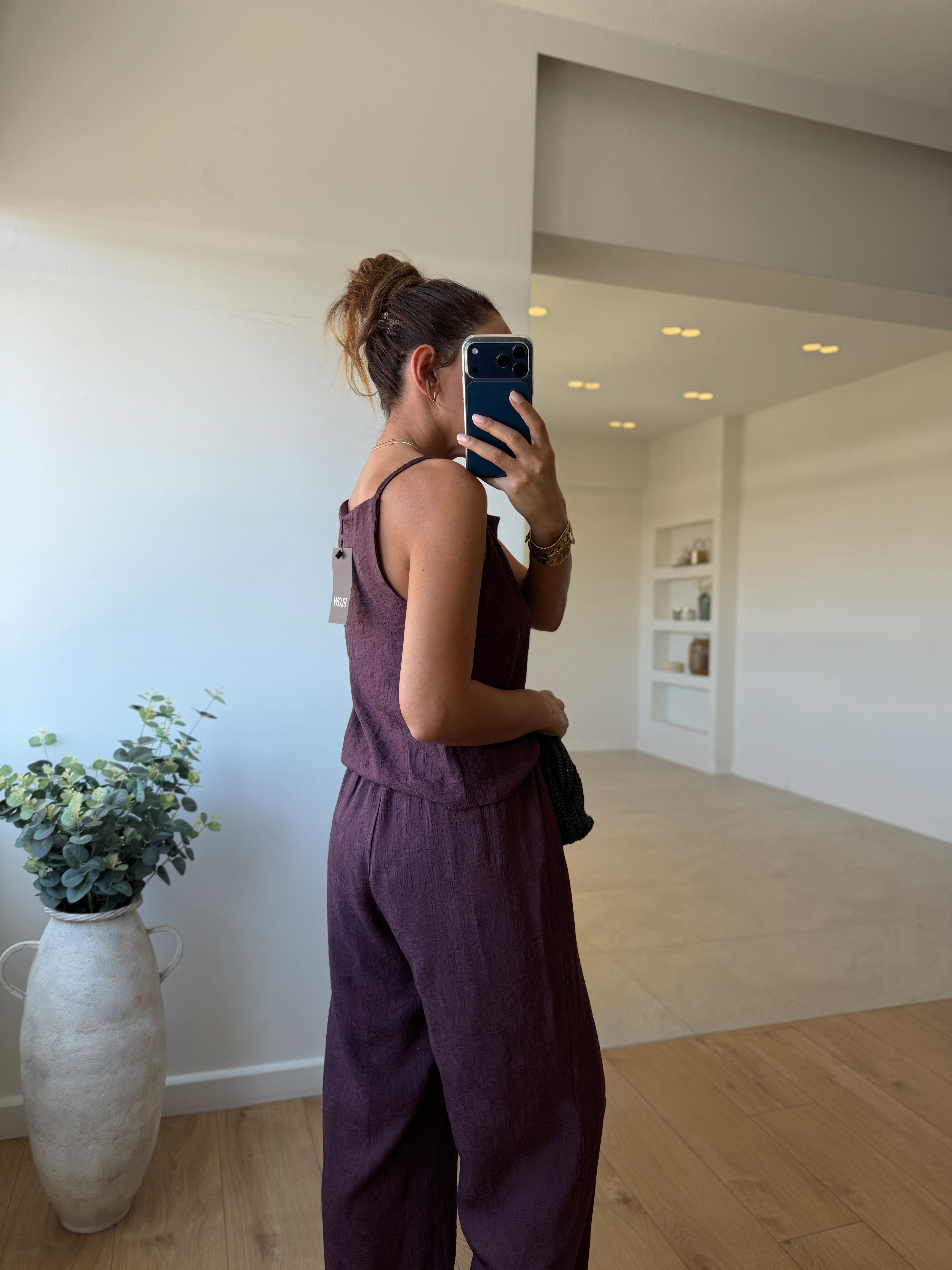 7341 Bordo Jakarlı Bluz Pantolon Takım