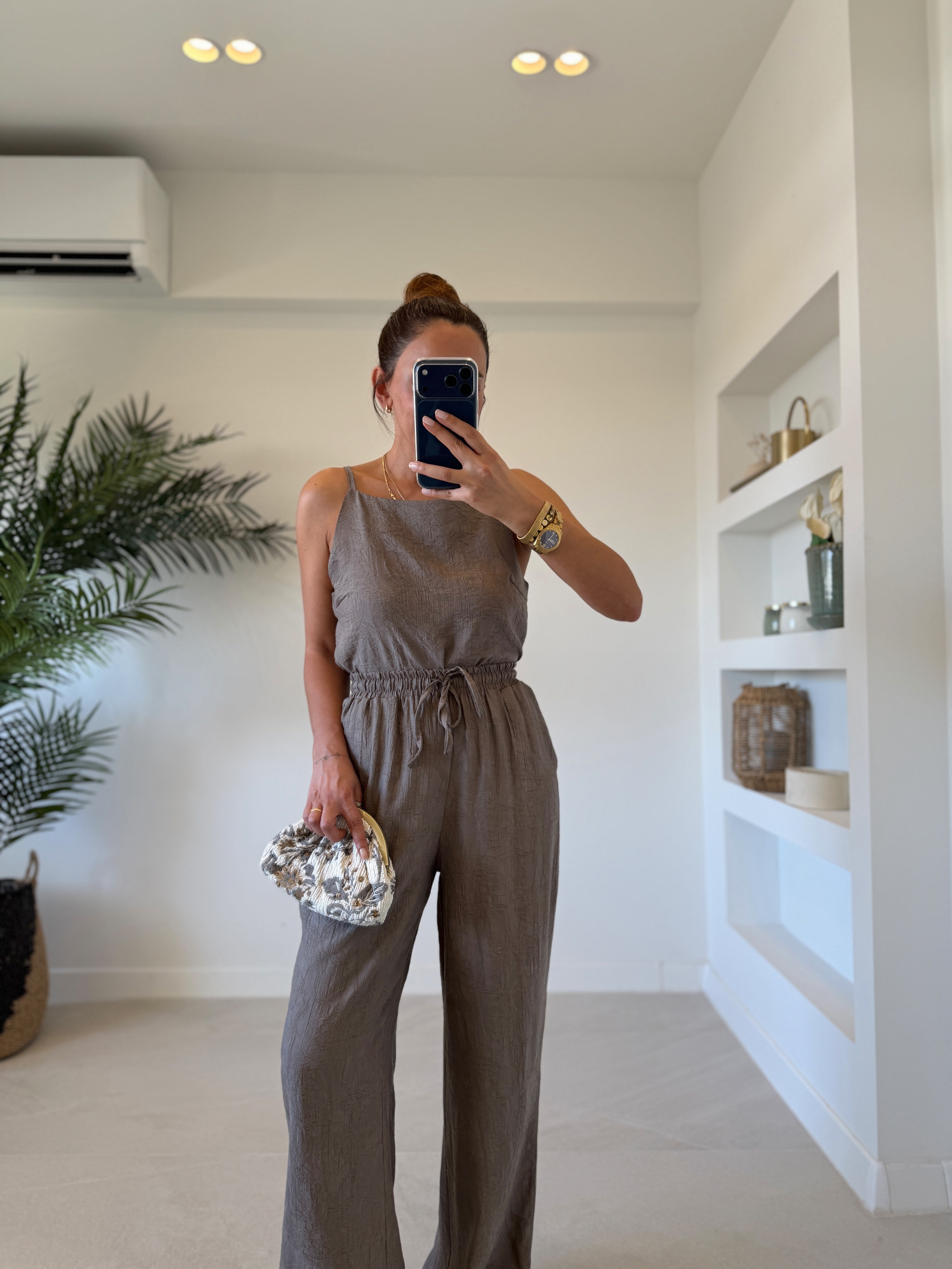 7341 Duman Gri Jakarlı Bluz Pantolon Takım