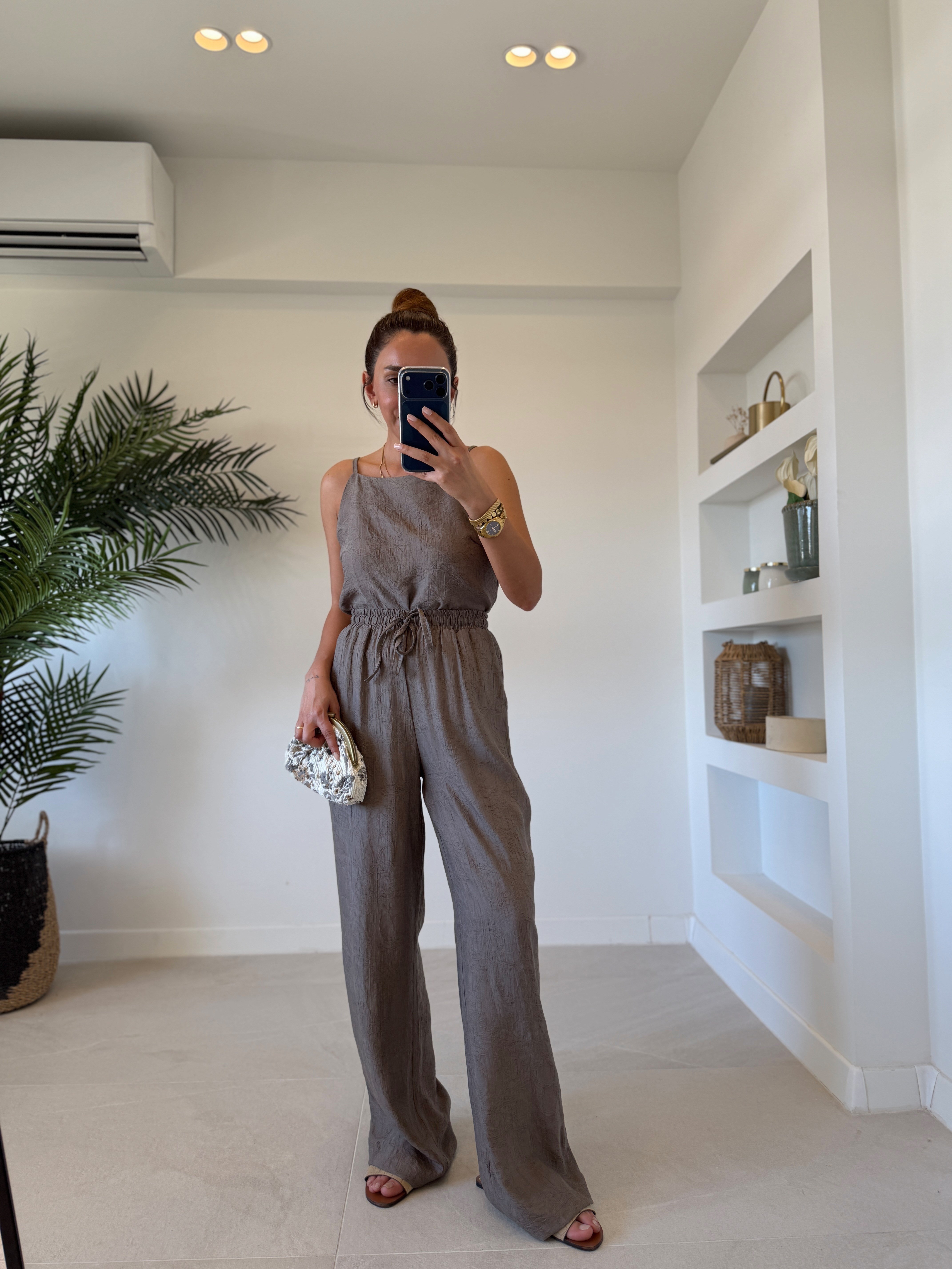 7341 Duman Gri Jakarlı Bluz Pantolon Takım