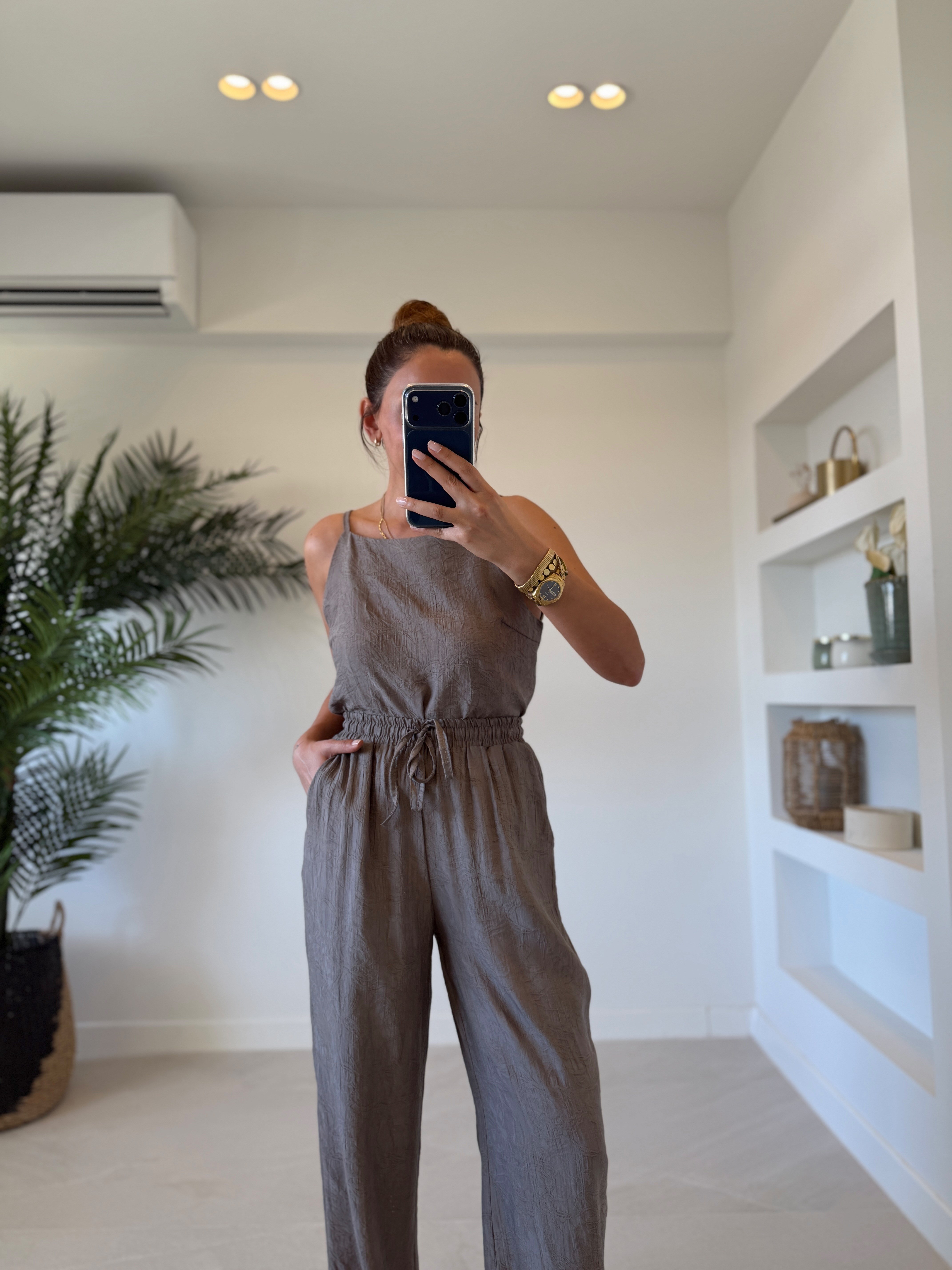 7341 Duman Gri Jakarlı Bluz Pantolon Takım
