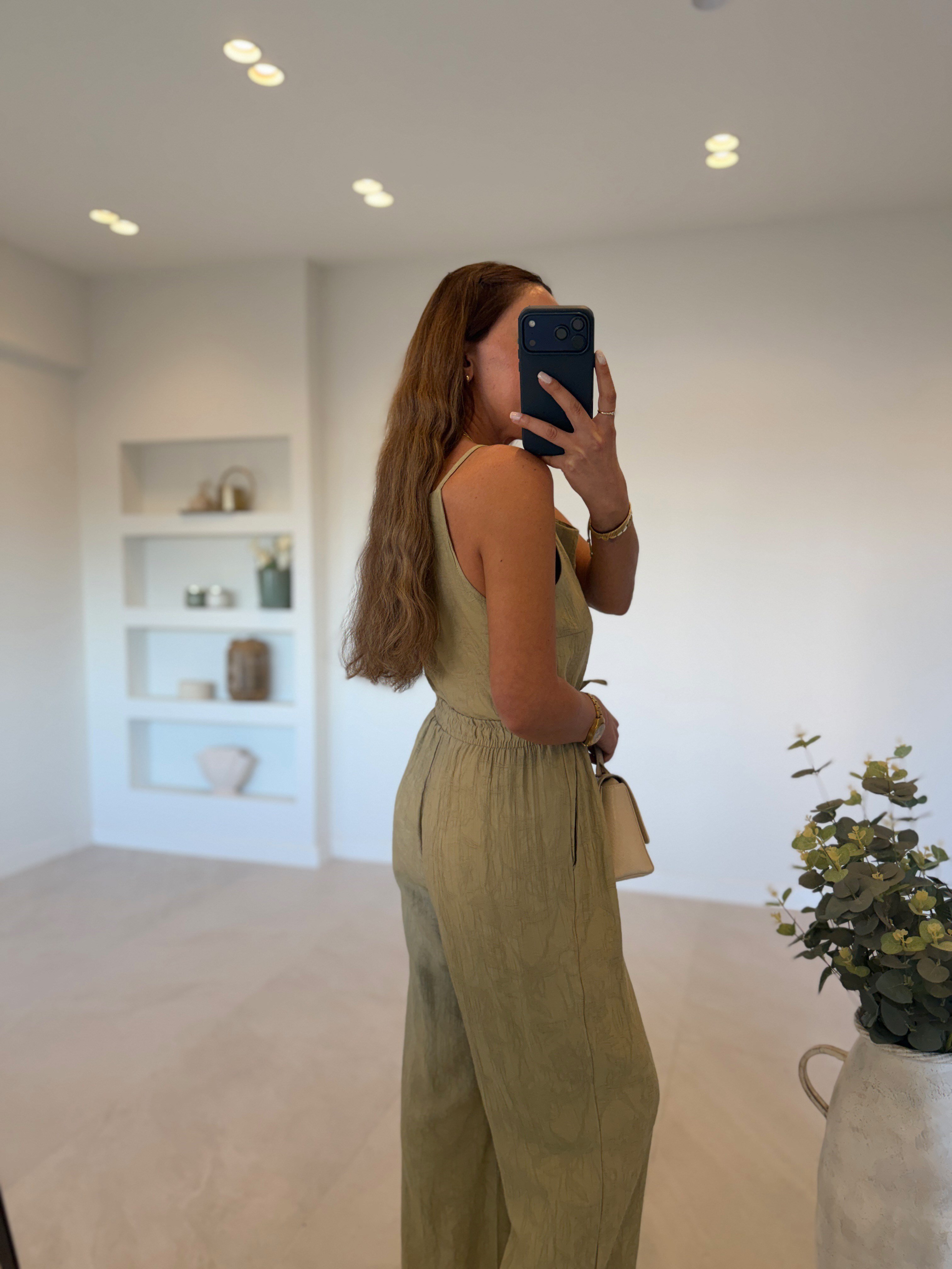 7341 Haki Jakarlı Bluz Pantolon Takım