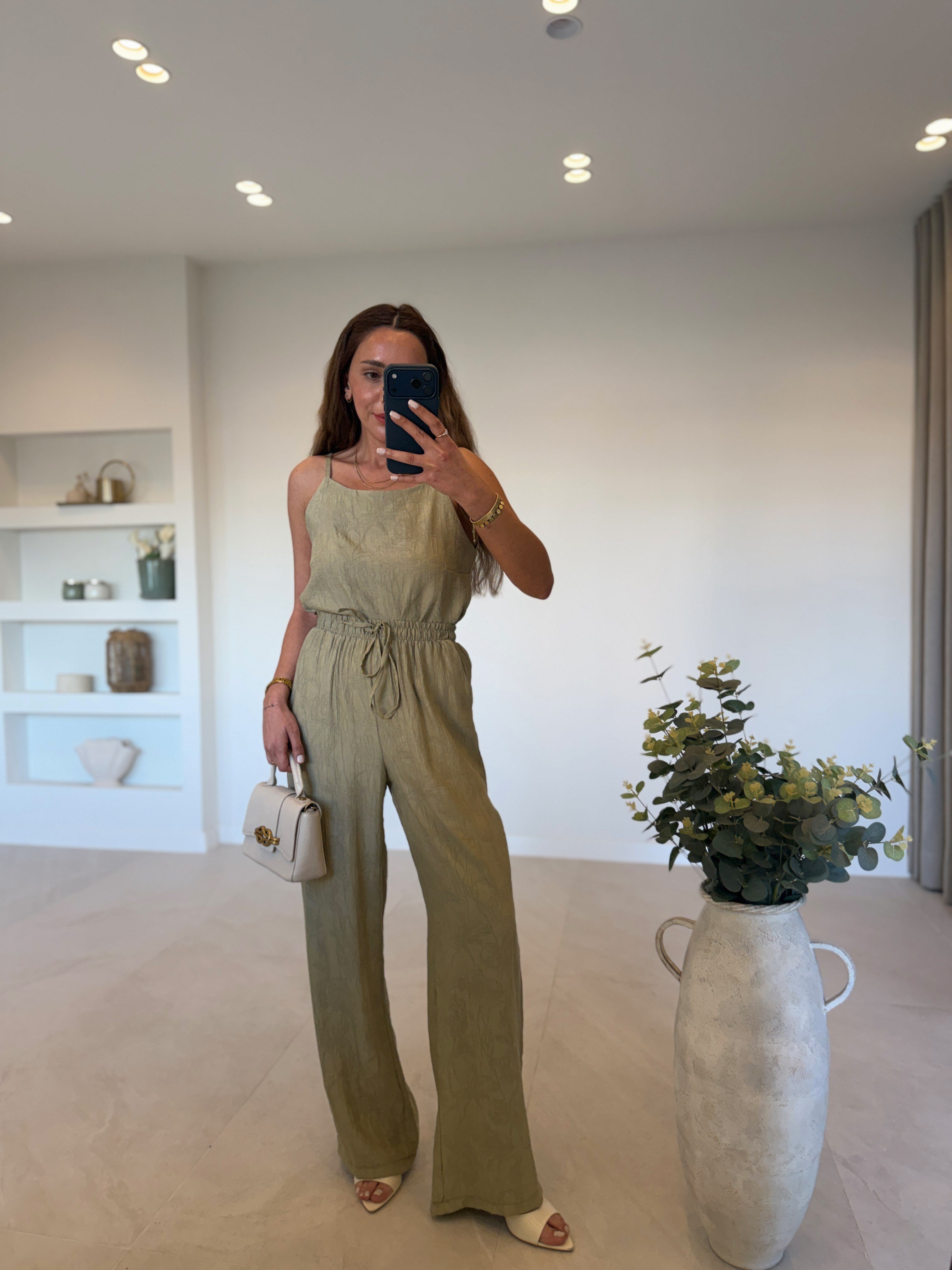 7341 Haki Jakarlı Bluz Pantolon Takım