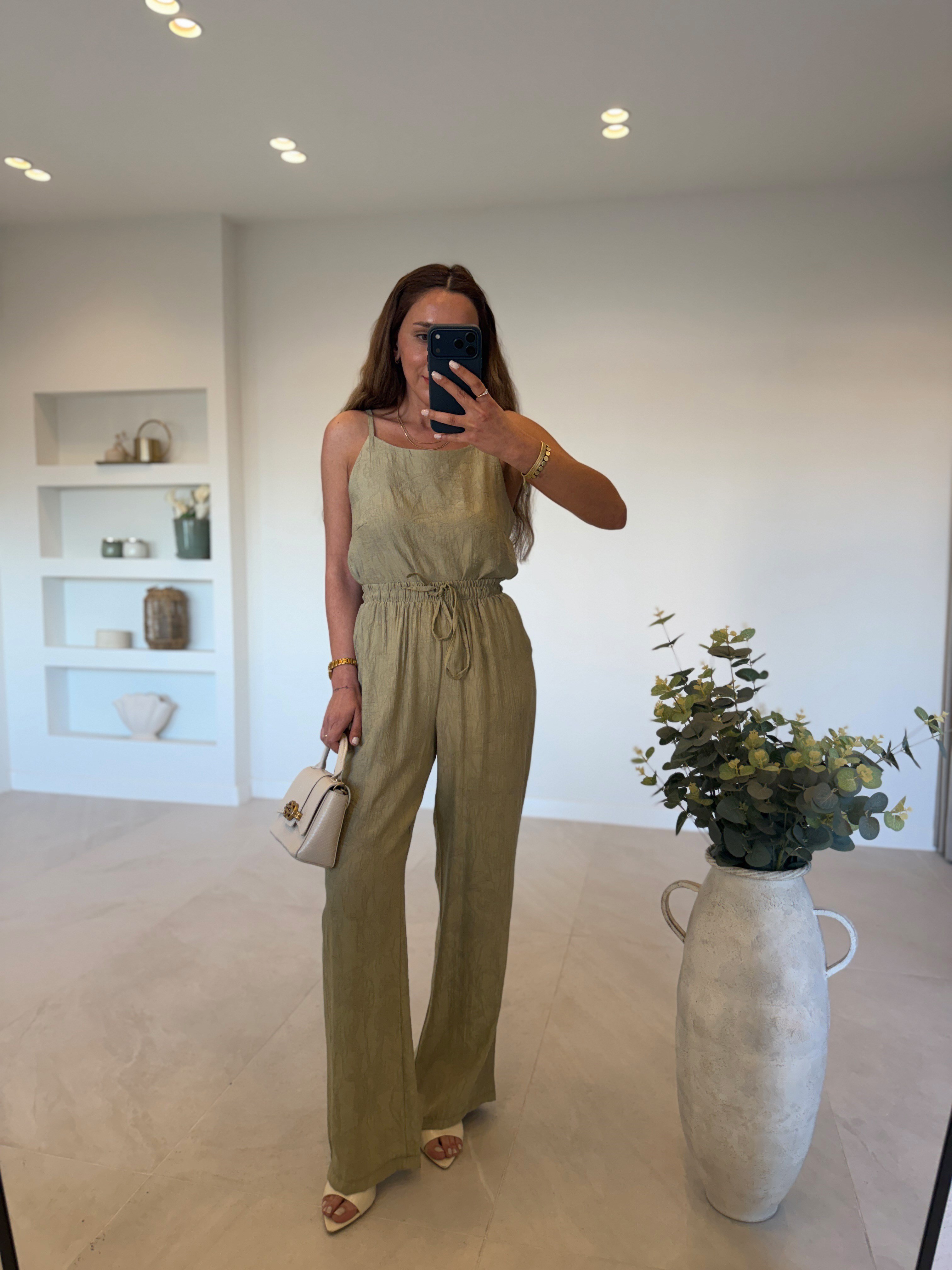 7341 Haki Jakarlı Bluz Pantolon Takım