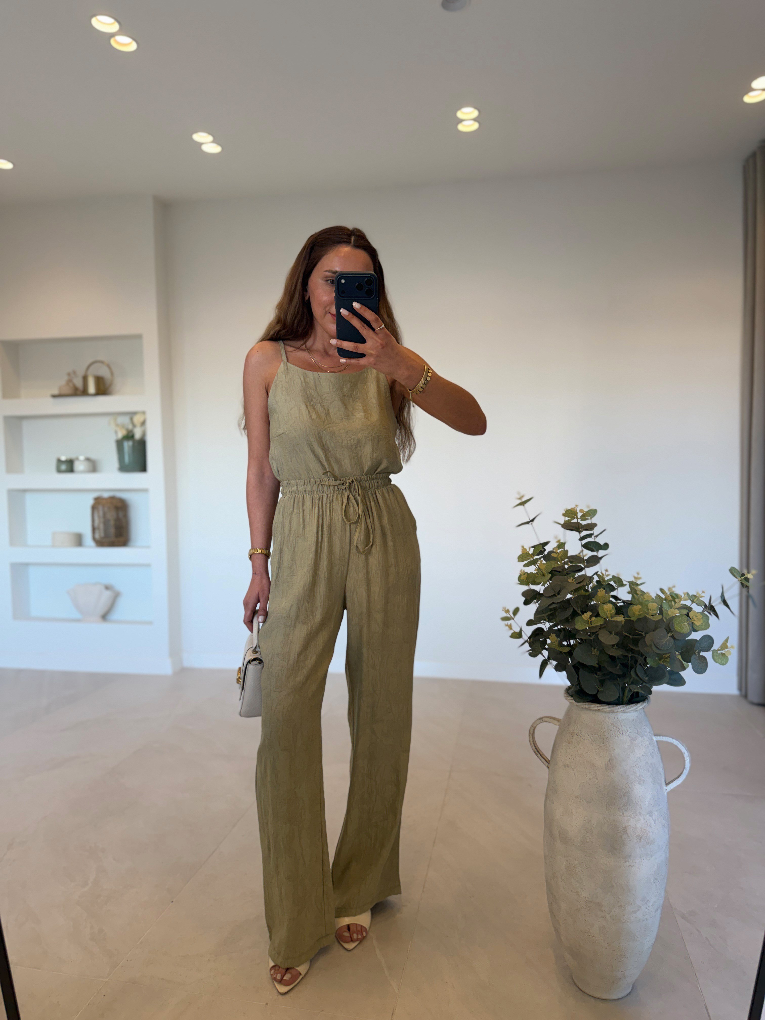 7341 Haki Jakarlı Bluz Pantolon Takım