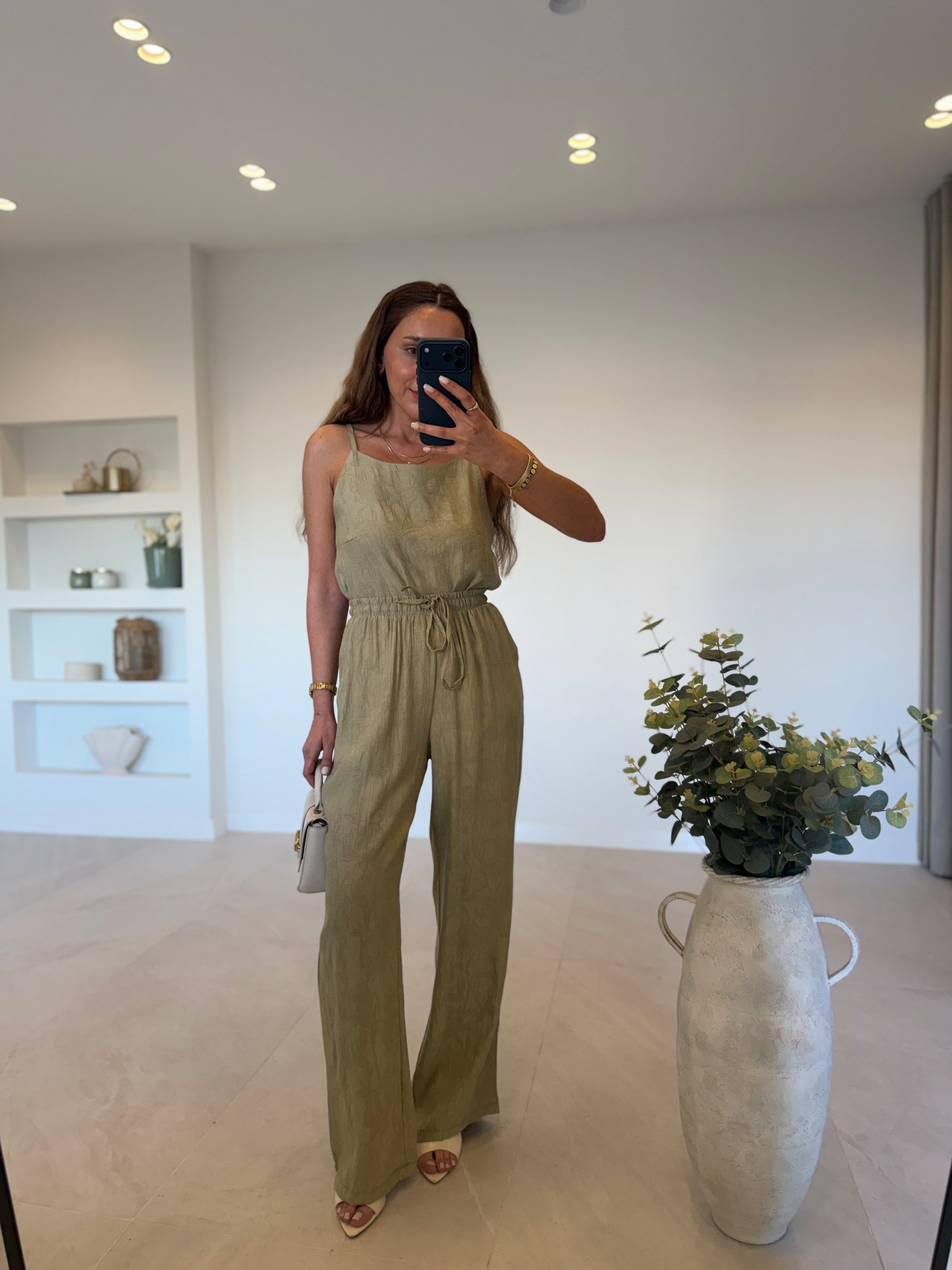 7341 Haki Jakarlı Bluz Pantolon Takım