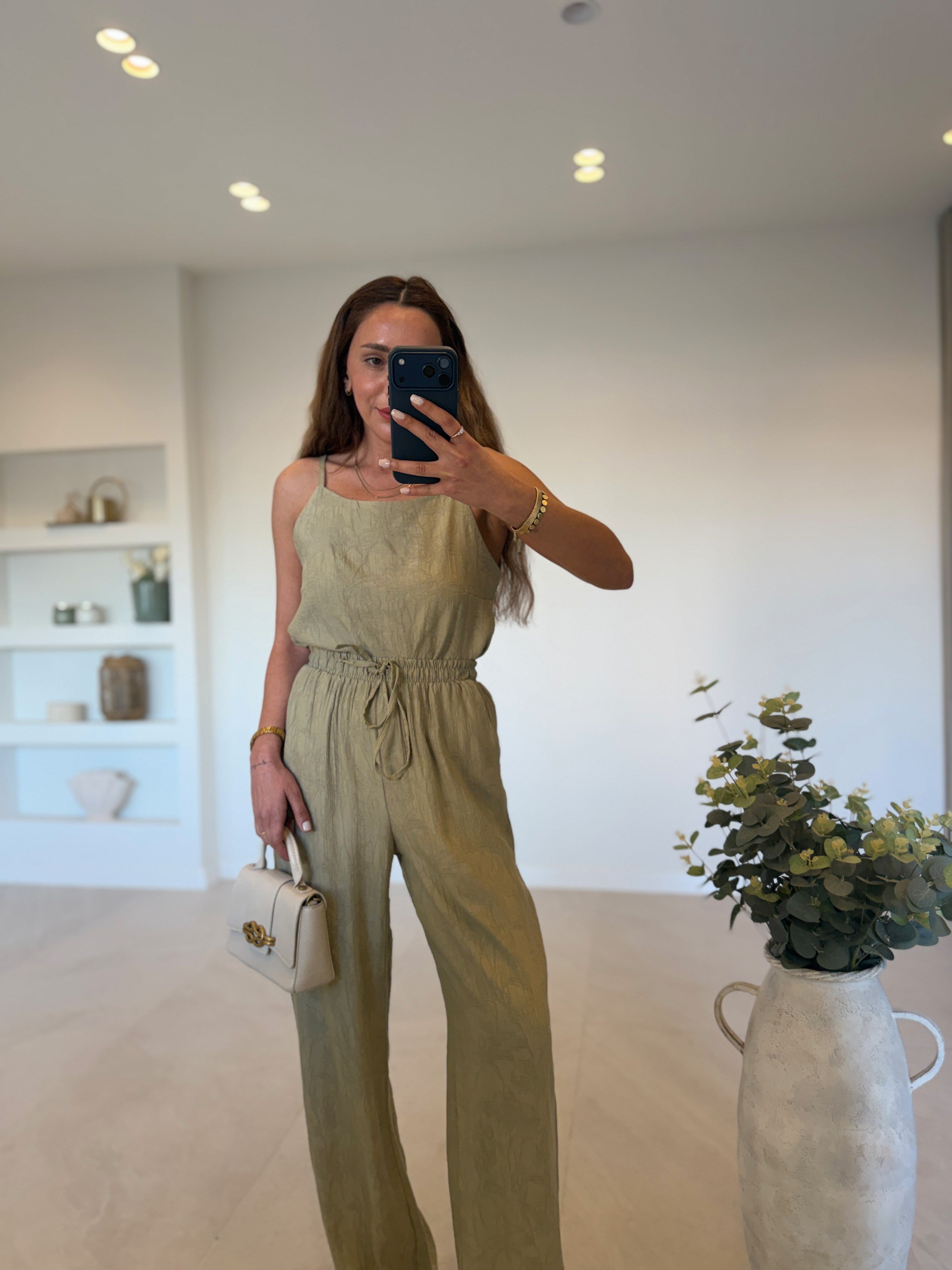 7341 Haki Jakarlı Bluz Pantolon Takım