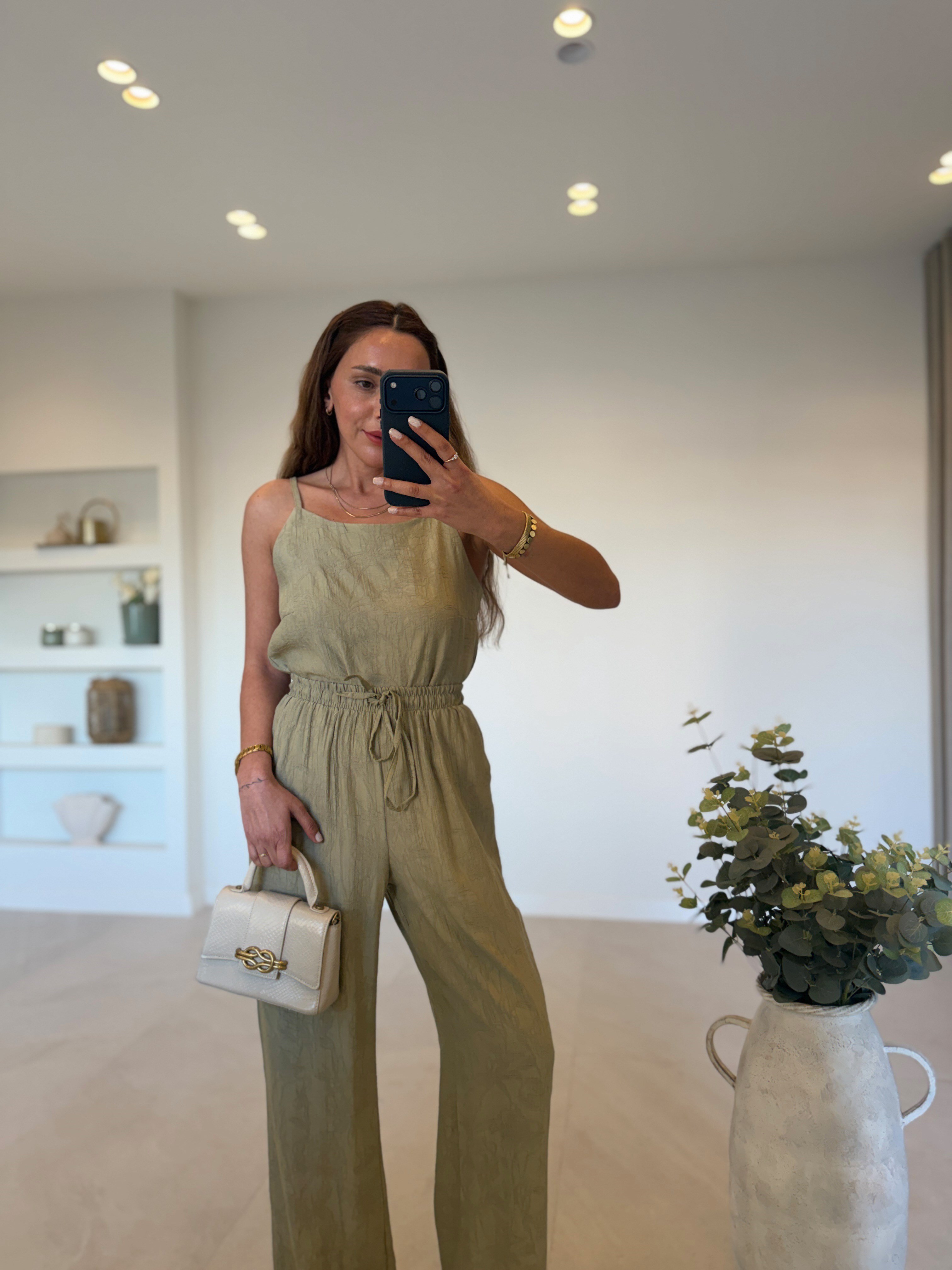 7341 Haki Jakarlı Bluz Pantolon Takım