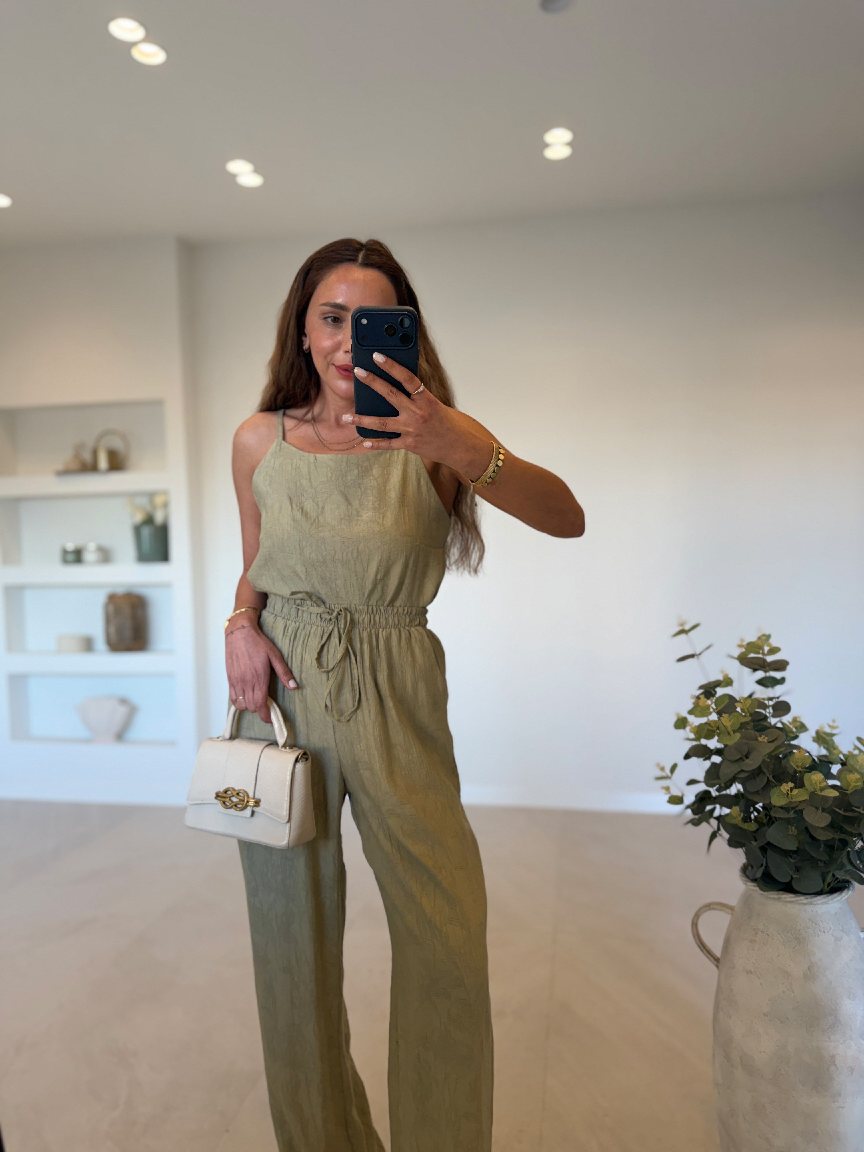7341 Haki Jakarlı Bluz Pantolon Takım