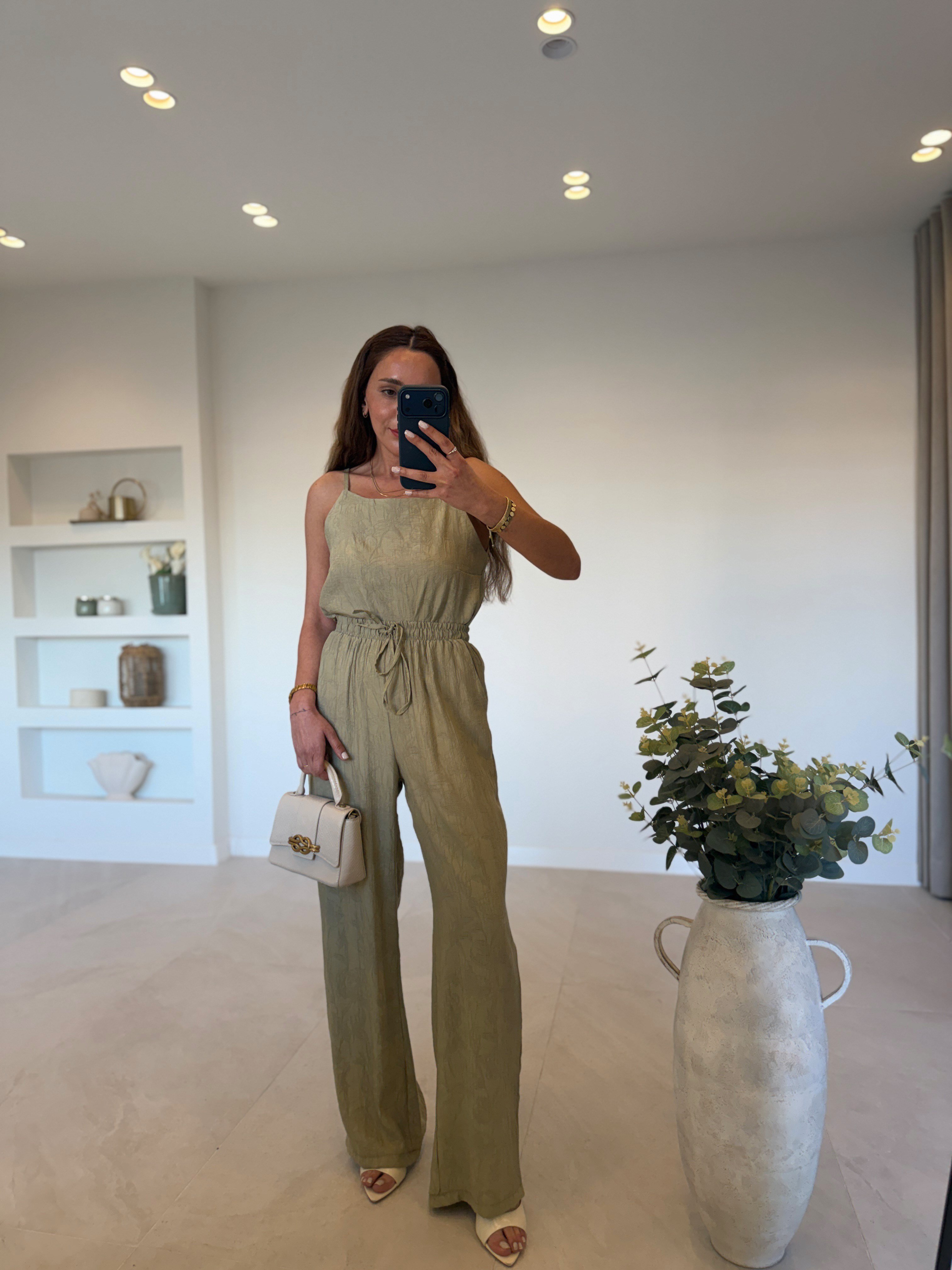 7341 Haki Jakarlı Bluz Pantolon Takım