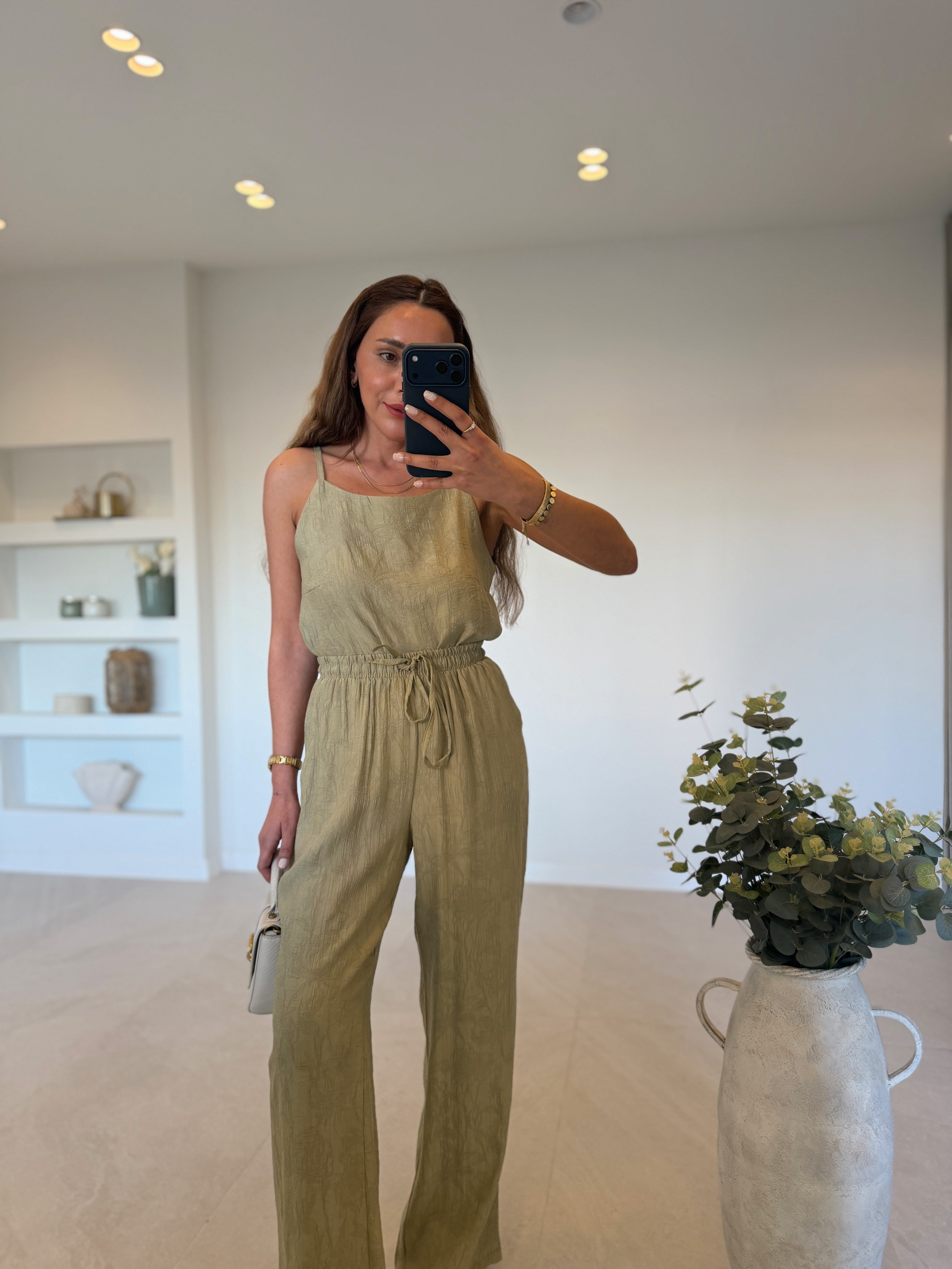 7341 Haki Jakarlı Bluz Pantolon Takım