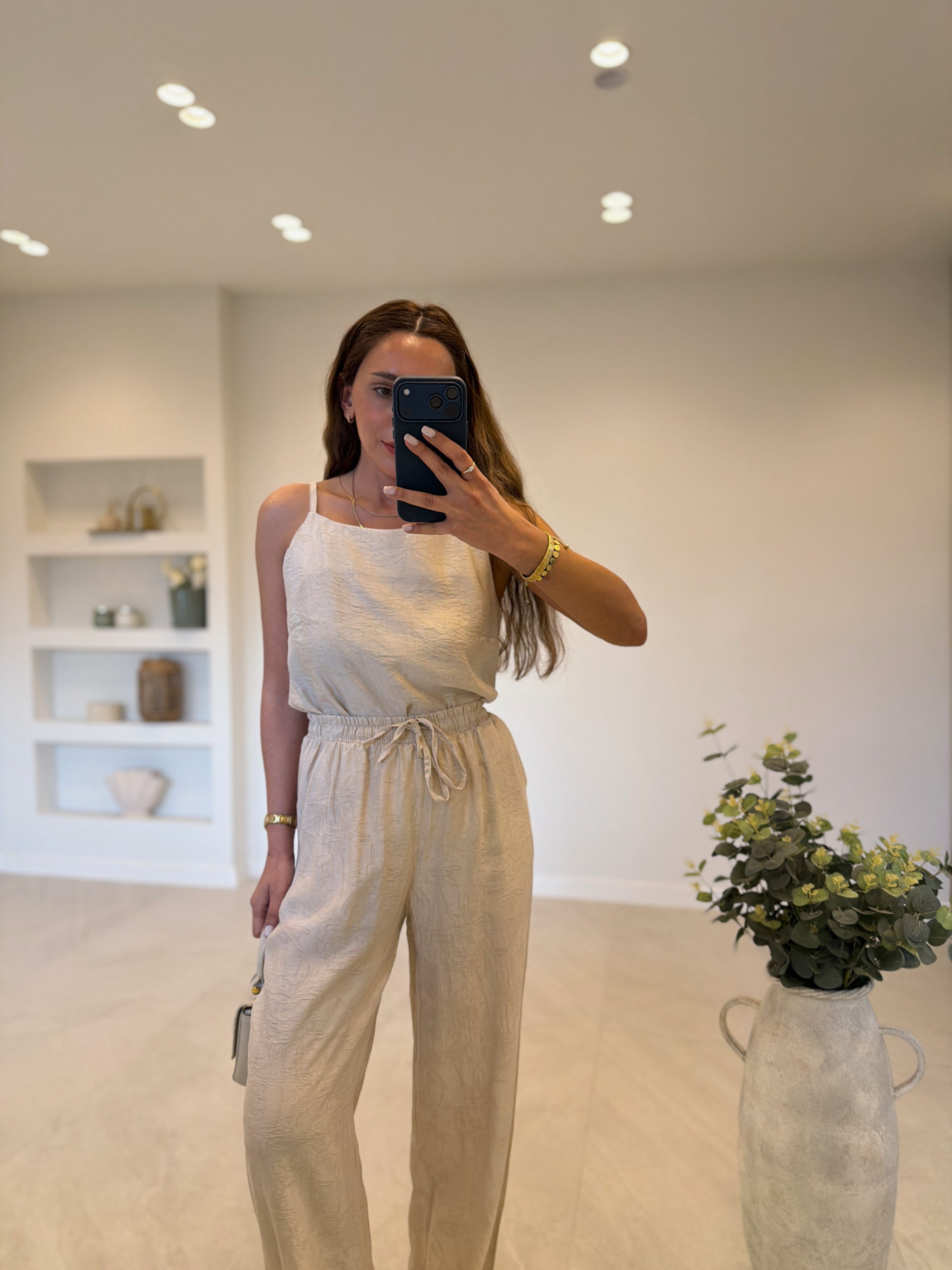 7341 Krem Jakarlı Bluz Pantolon Takım