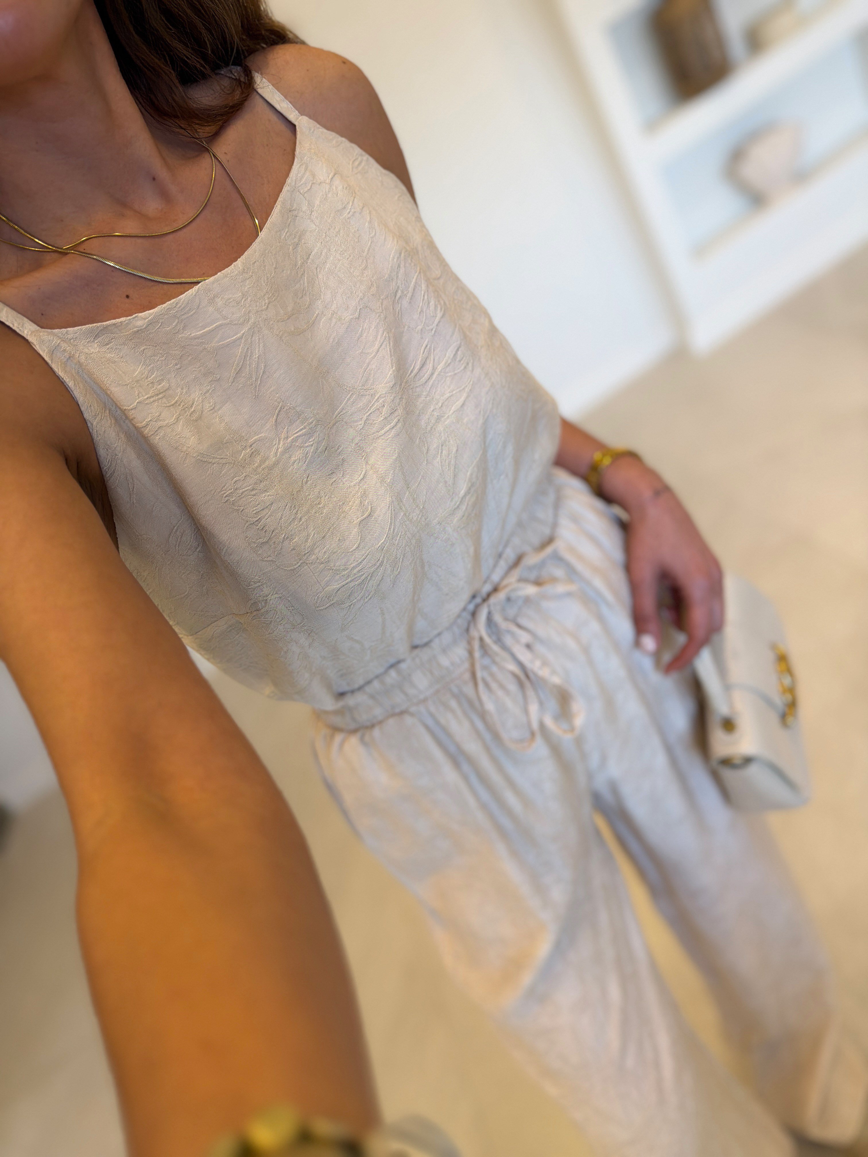 7341 Krem Jakarlı Bluz Pantolon Takım