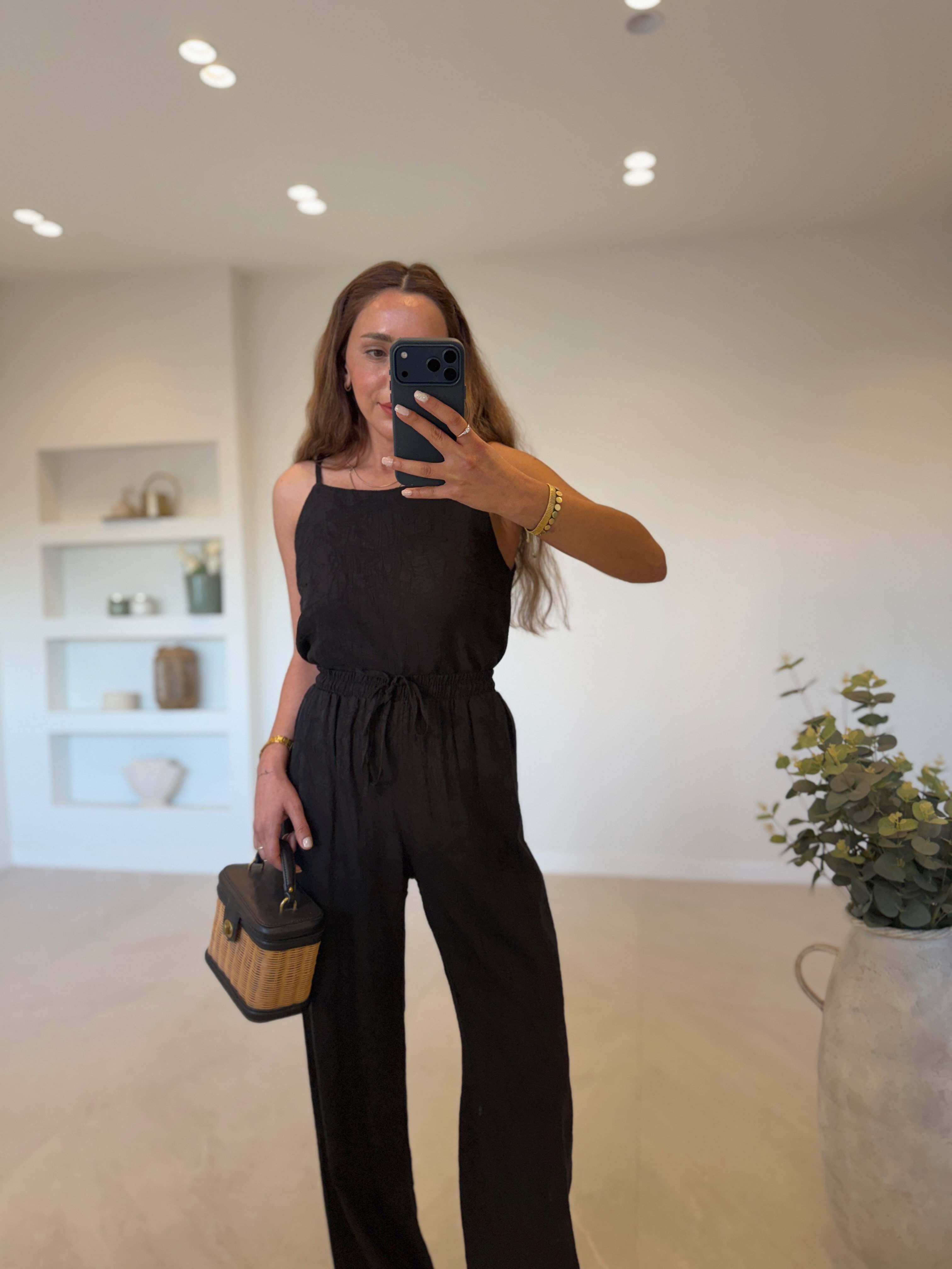 7341 Siyah Jakarlı Bluz Pantolon Takım