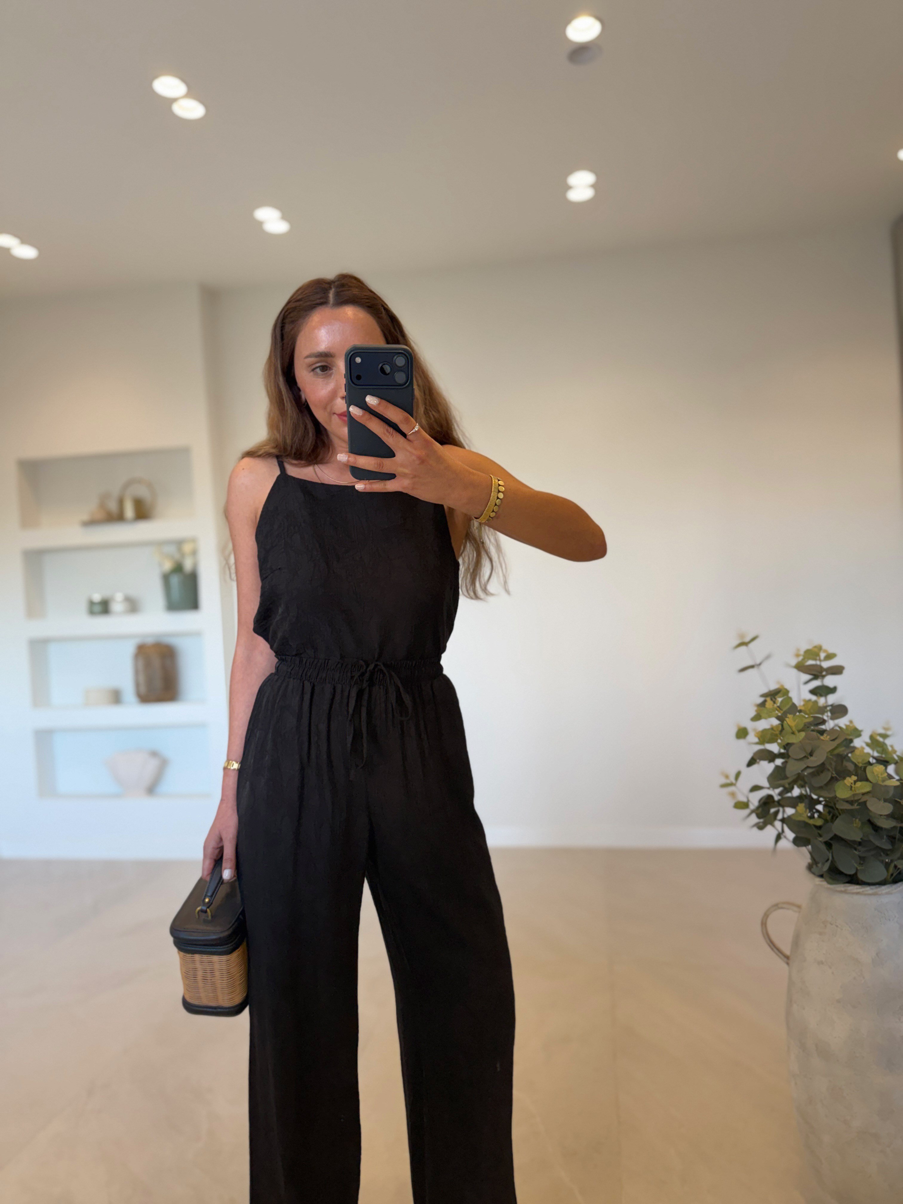 7341 Siyah Jakarlı Bluz Pantolon Takım