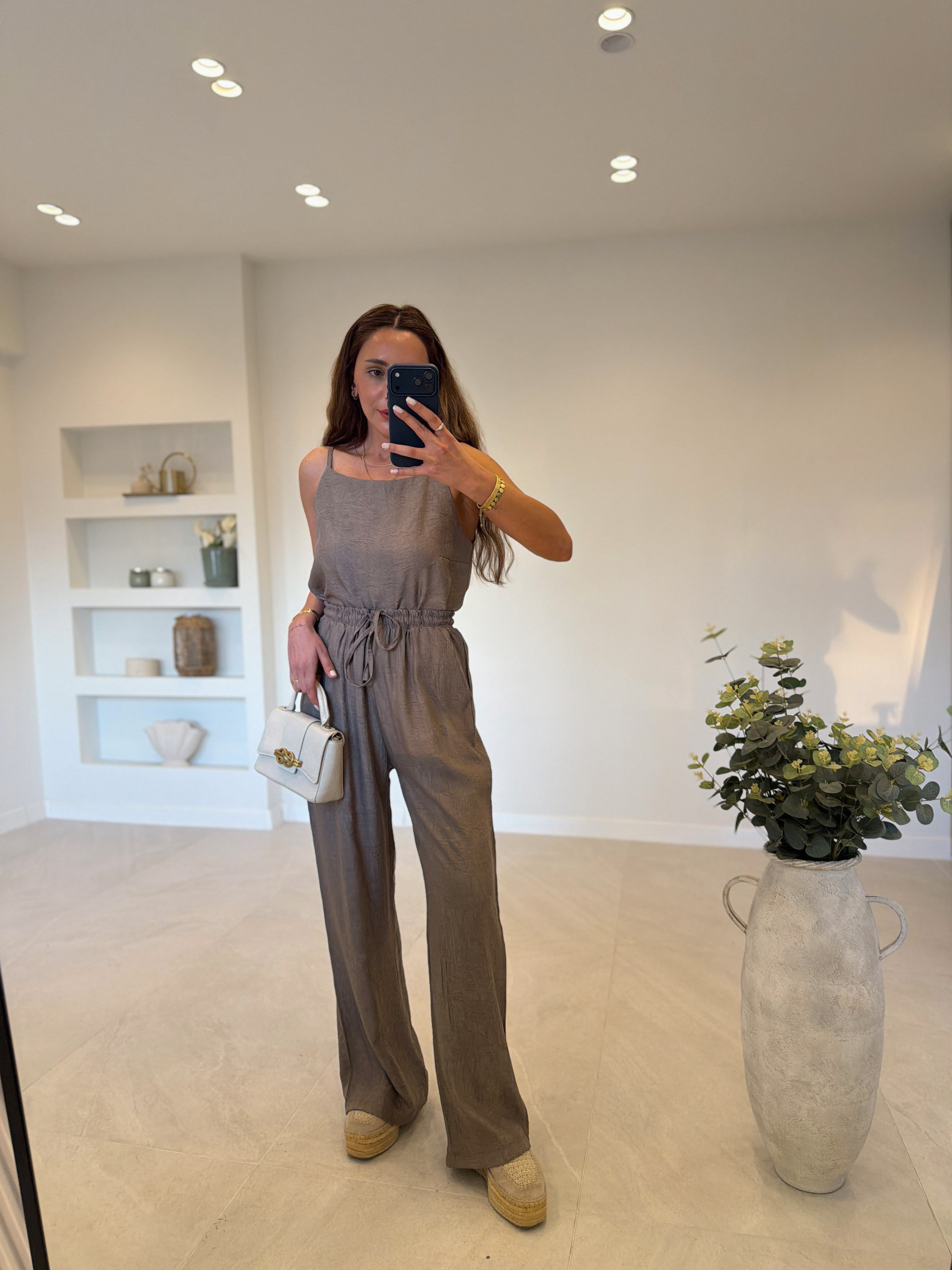 7341 Vizon Jakarlı Bluz Pantolon Takım