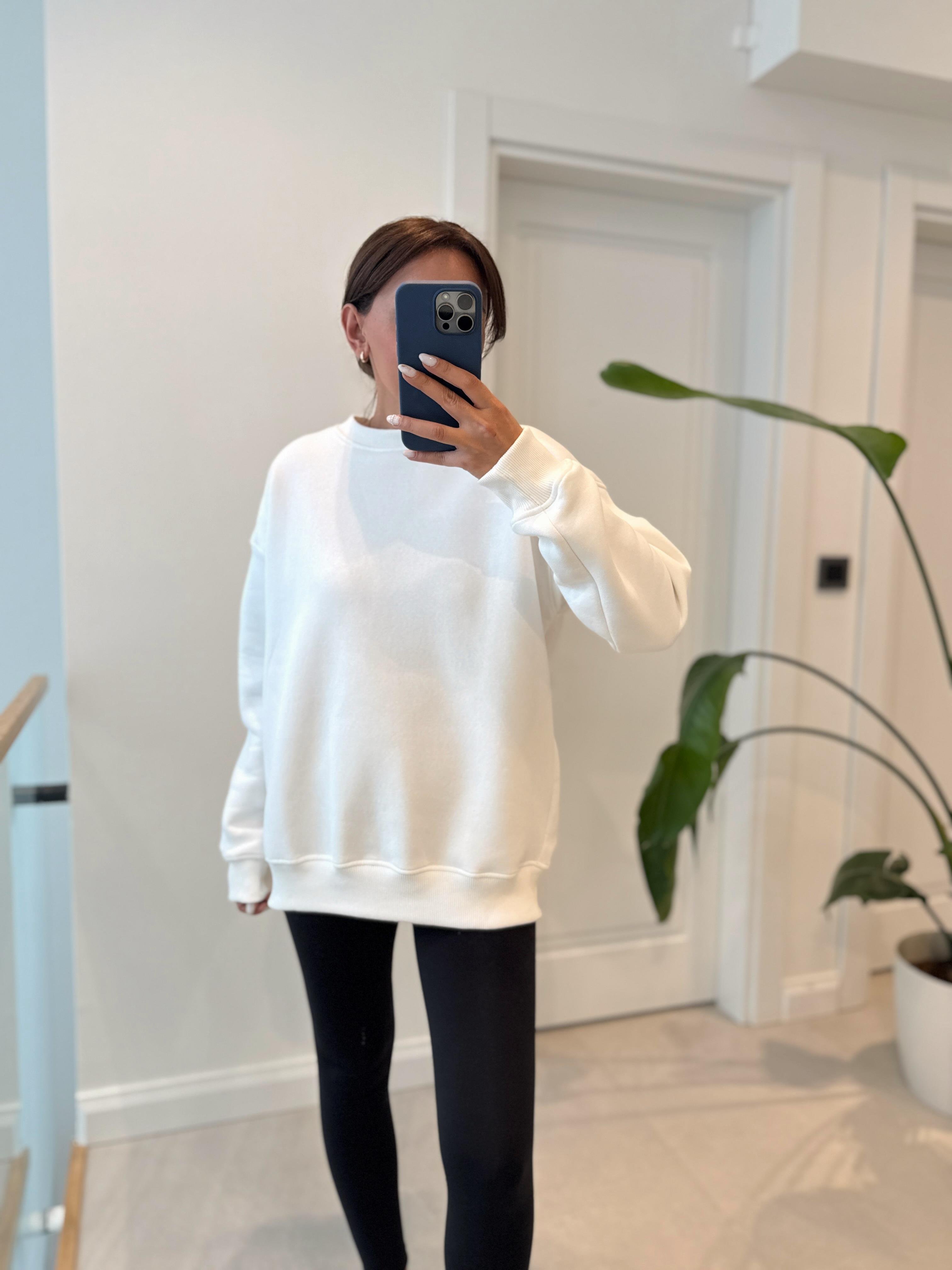 7912 Dream Bisiklet Yaka Basic Beyaz Sweatshirt