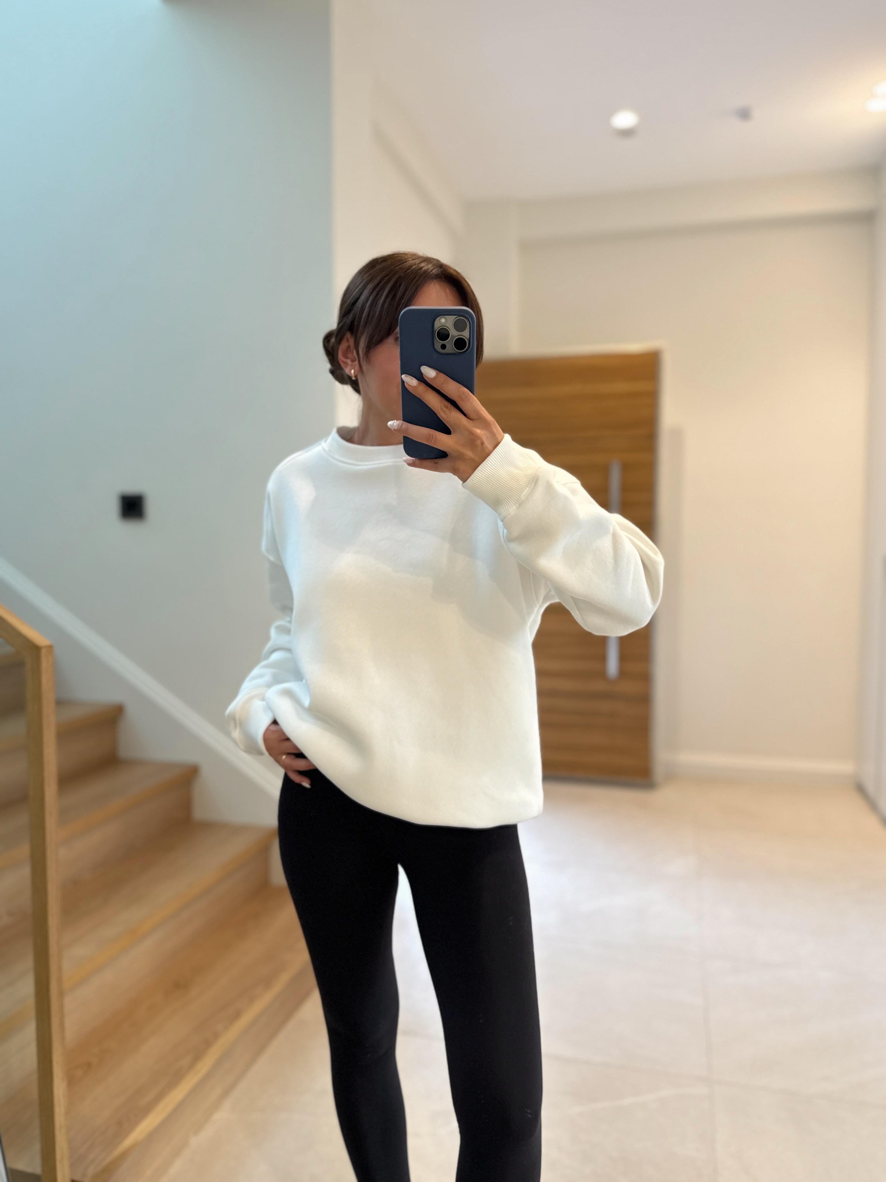 7912 Dream Bisiklet Yaka Basic Beyaz Sweatshirt