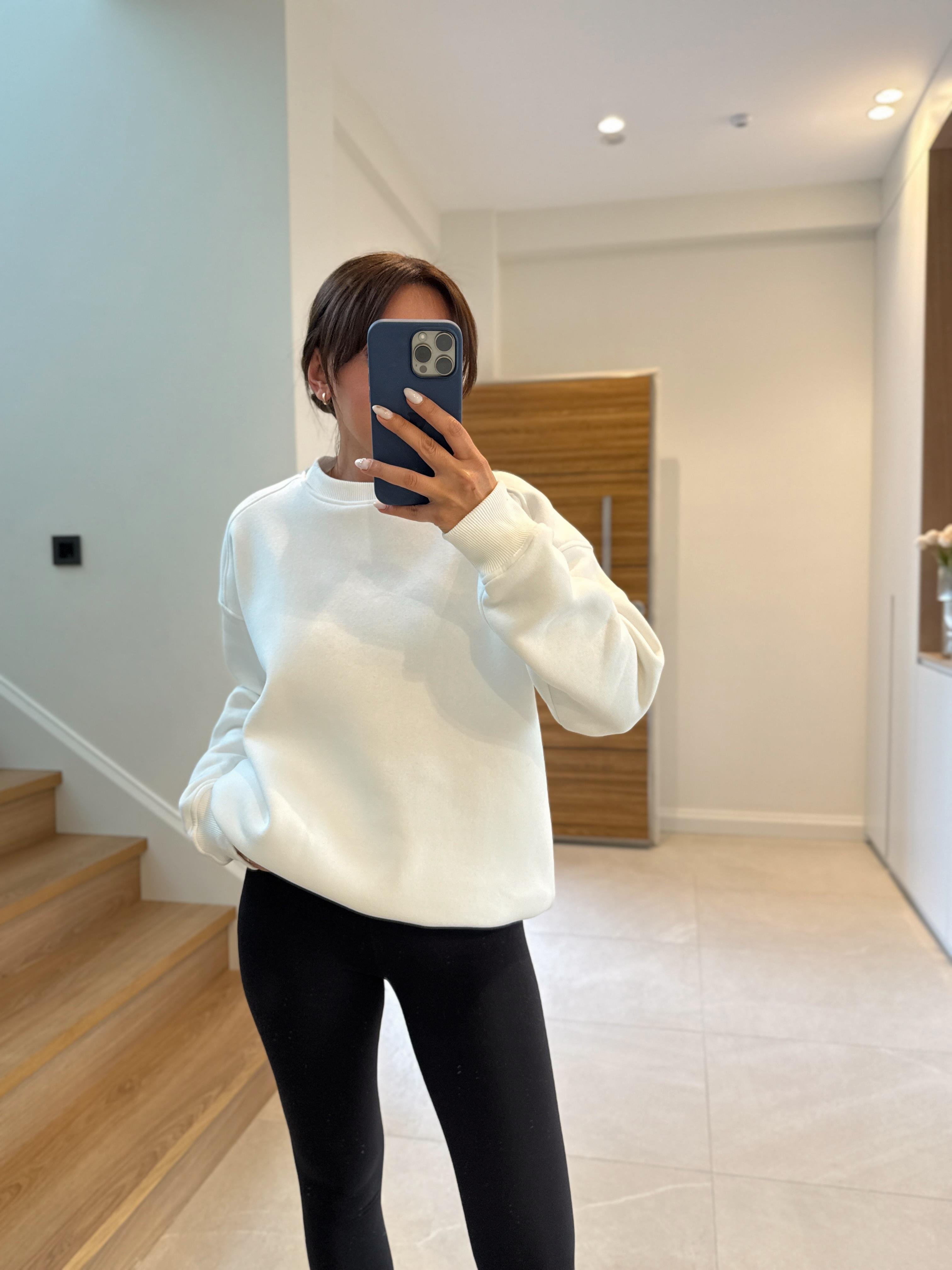7912 Dream Bisiklet Yaka Basic Beyaz Sweatshirt