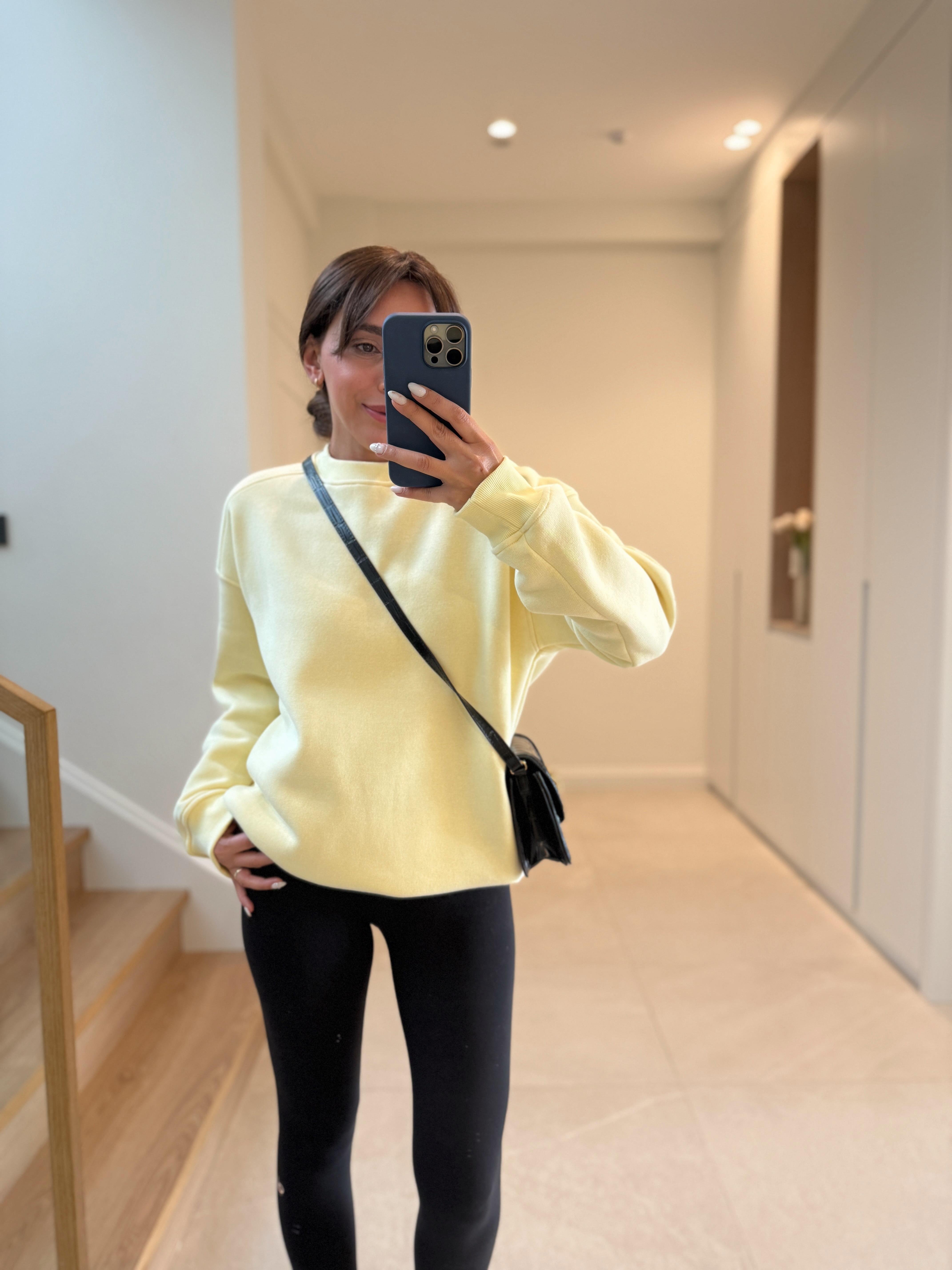 7912 Dream Bisiklet Yaka Basic Sarı Sweatshirt