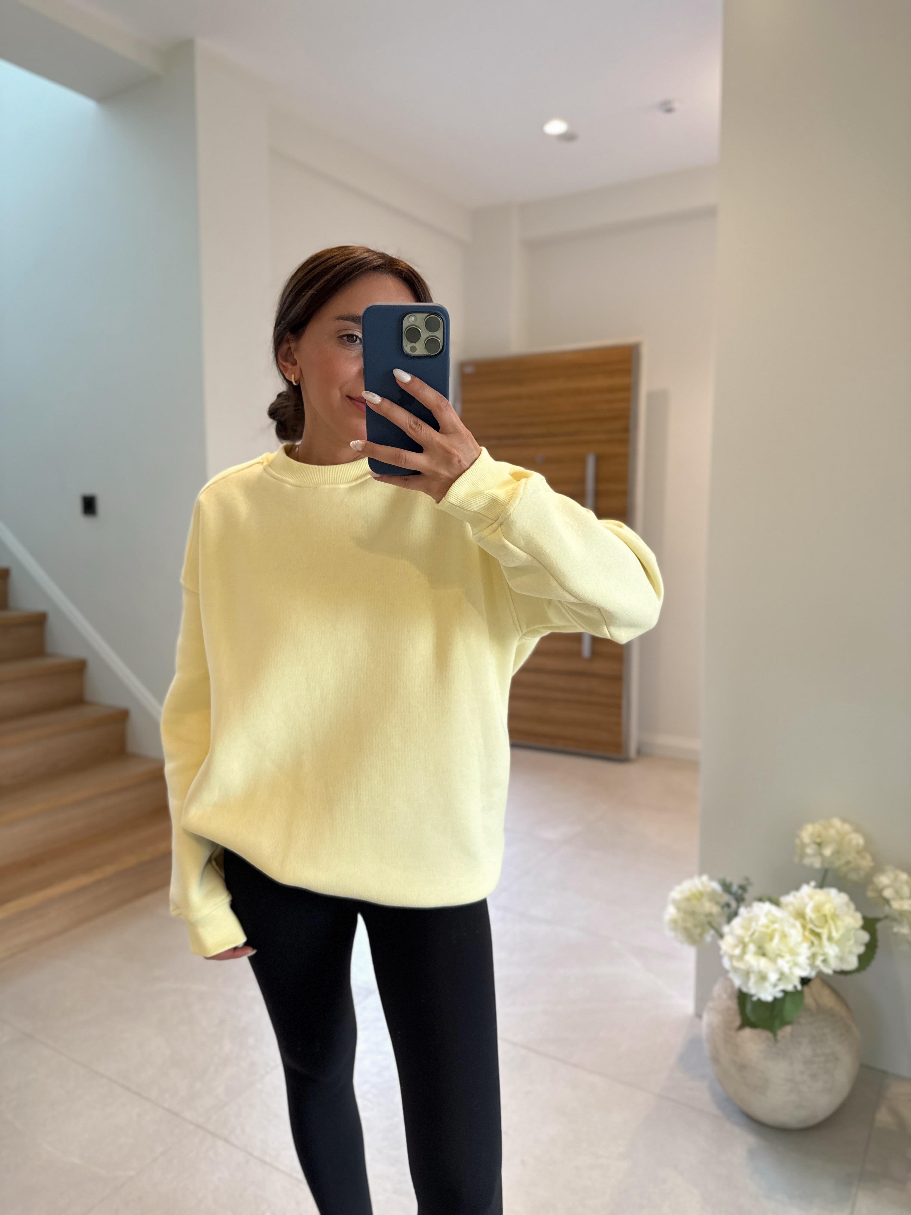 7912 Dream Bisiklet Yaka Basic Sarı Sweatshirt