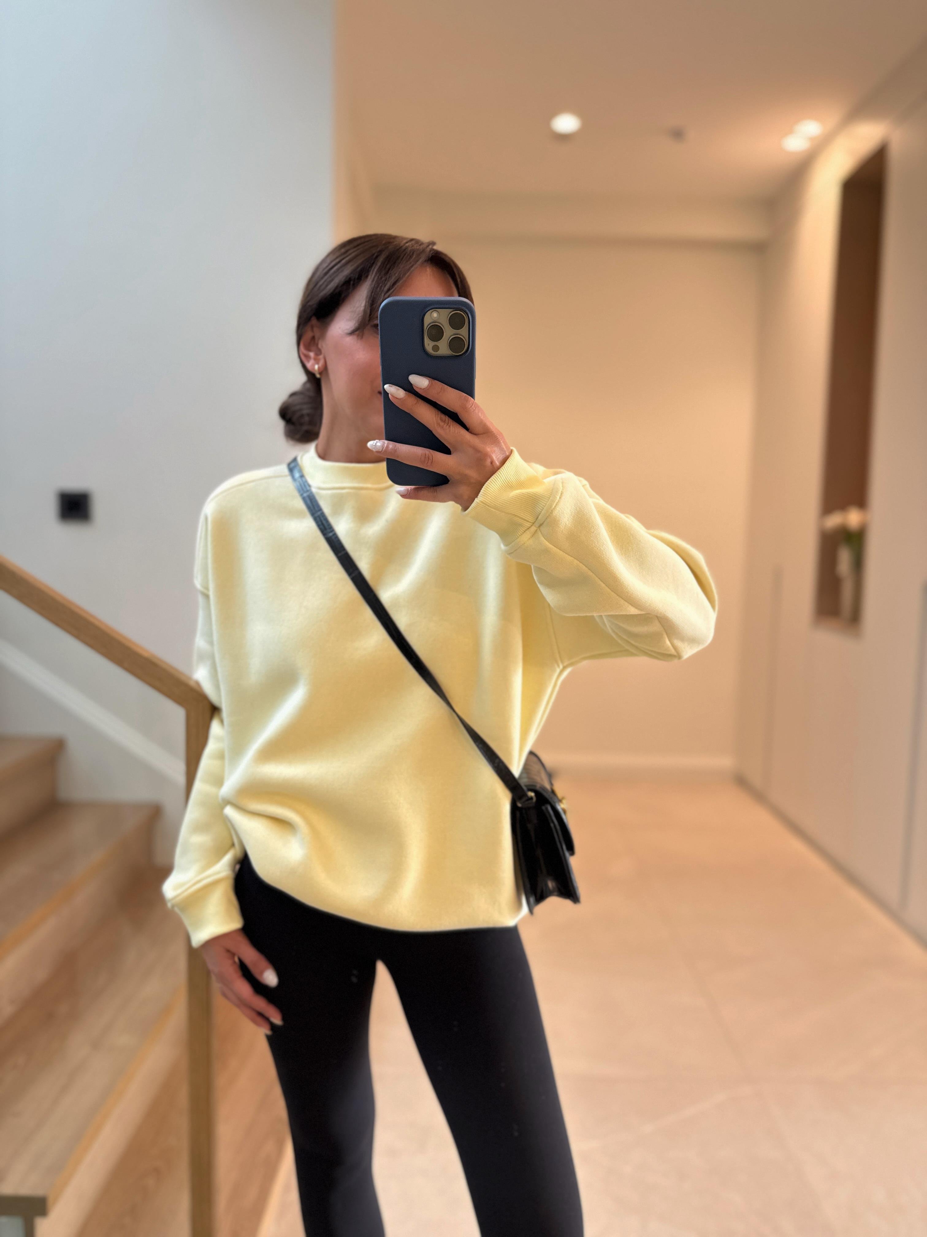 7912 Dream Bisiklet Yaka Basic Sarı Sweatshirt