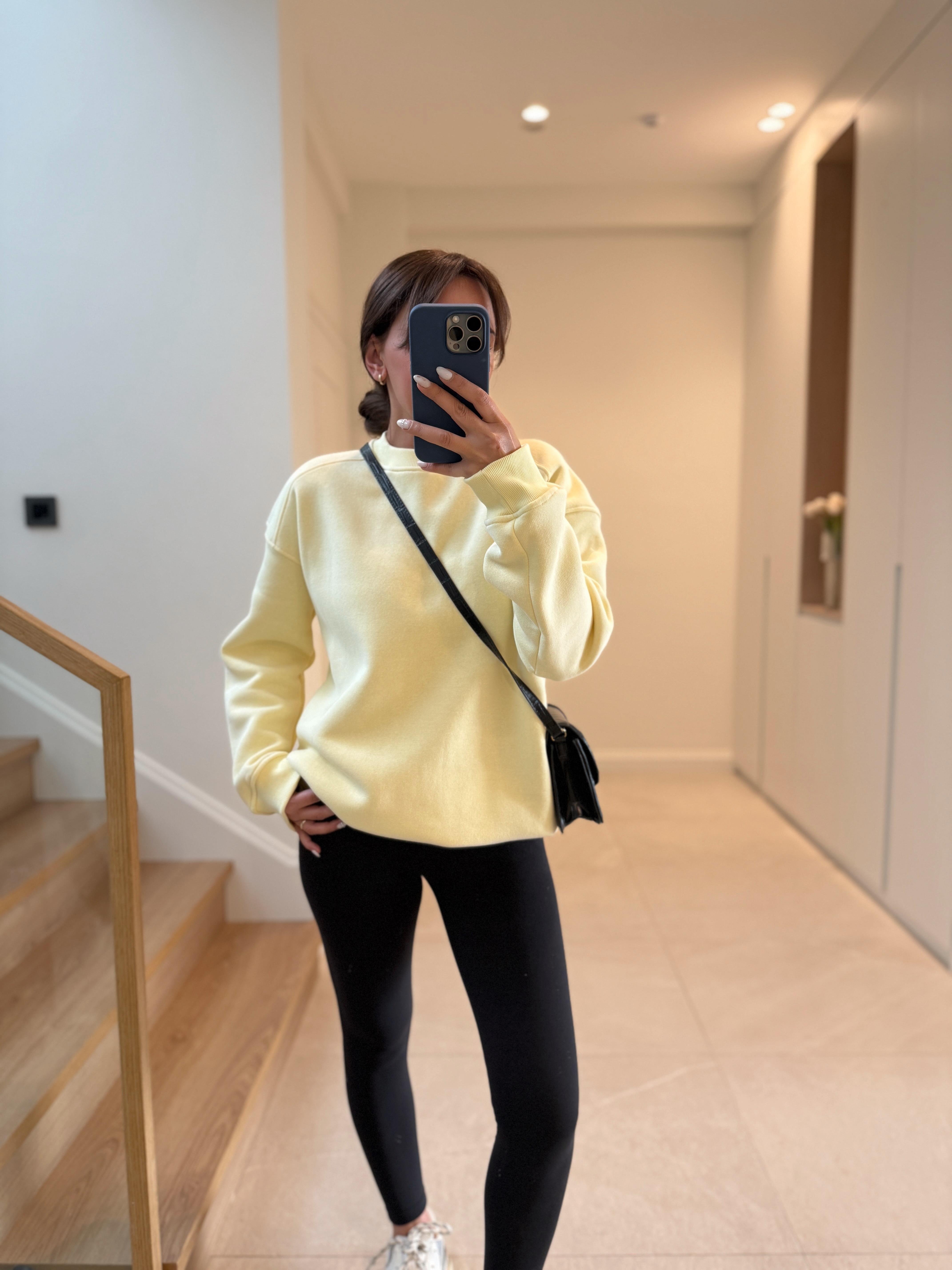 7912 Dream Bisiklet Yaka Basic Sarı Sweatshirt